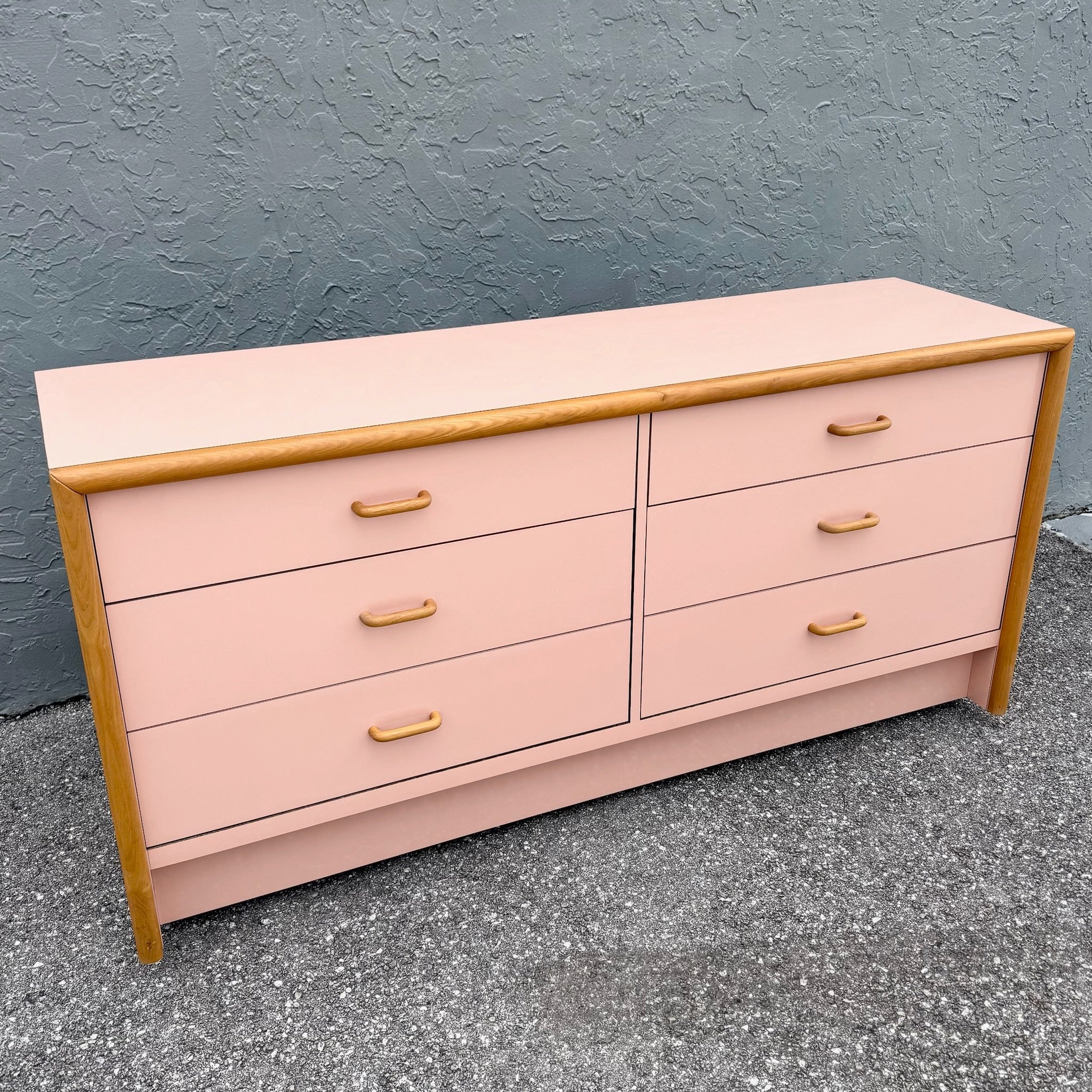 Postmodern Pink Gloss Laminate and Oak Dresser Dolphin & Flamingo