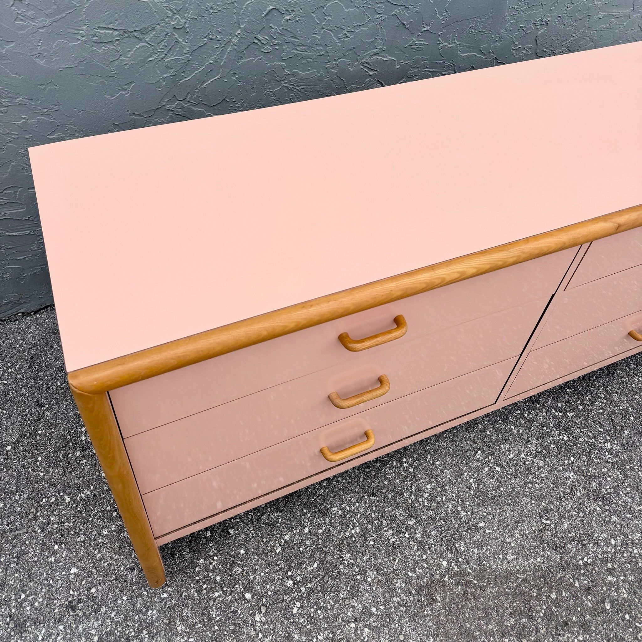 Postmodern Pink Gloss Laminate and Oak Dresser Dolphin & Flamingo
