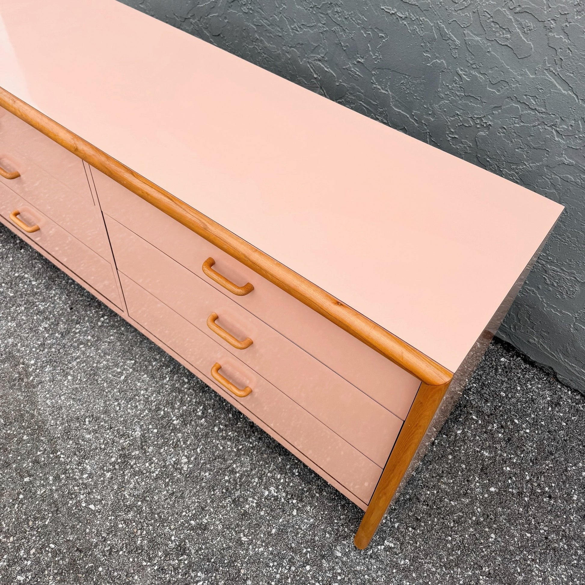 Postmodern Pink Gloss Laminate and Oak Dresser Dolphin & Flamingo