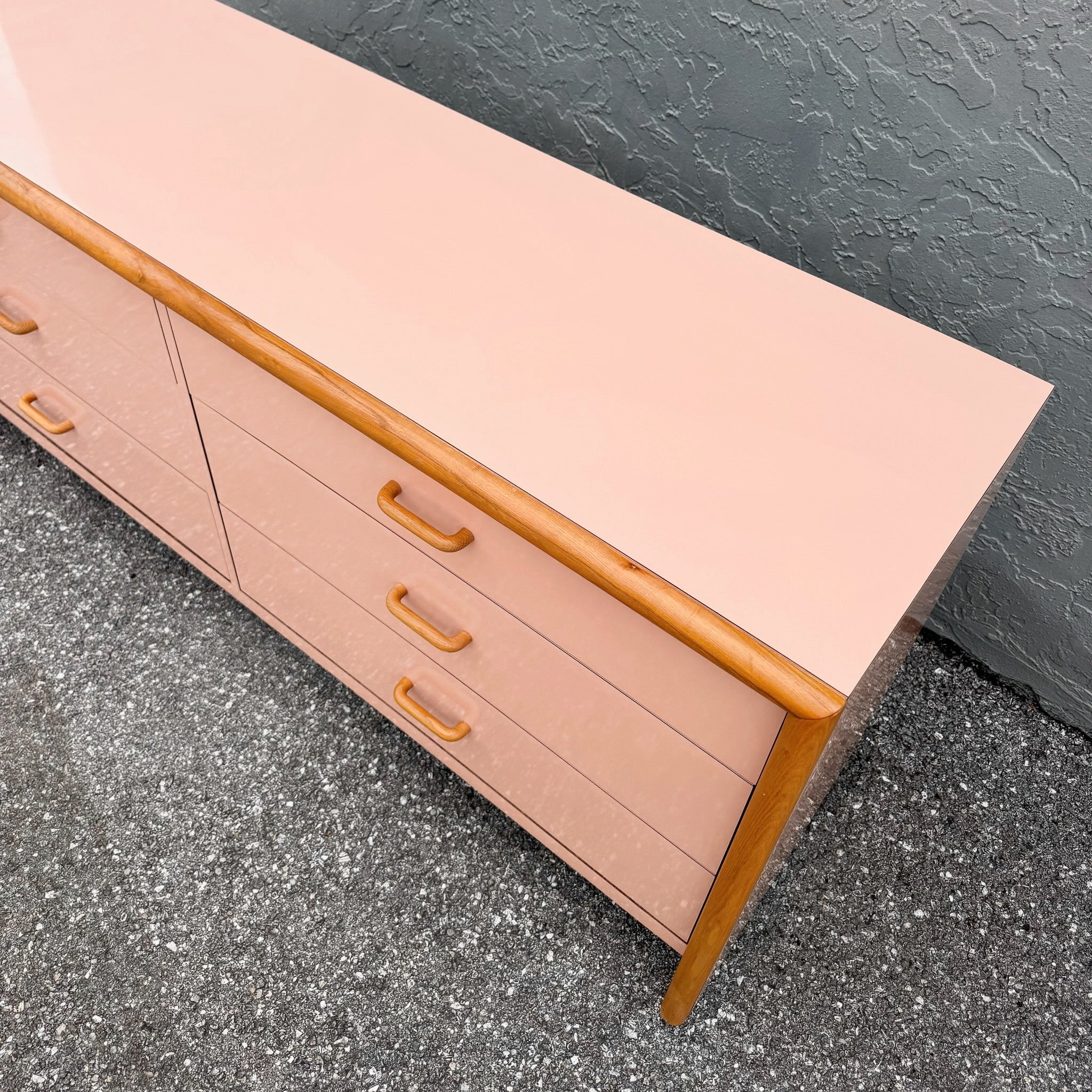 Postmodern Pink Gloss Laminate and Oak Dresser Dolphin & Flamingo