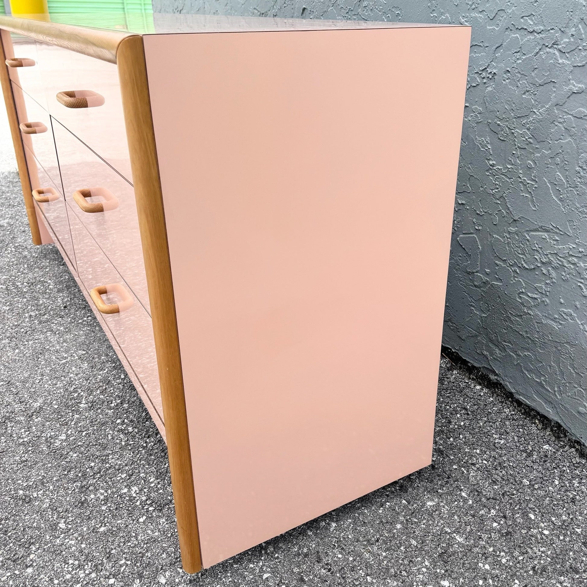 Postmodern Pink Gloss Laminate and Oak Dresser Dolphin & Flamingo