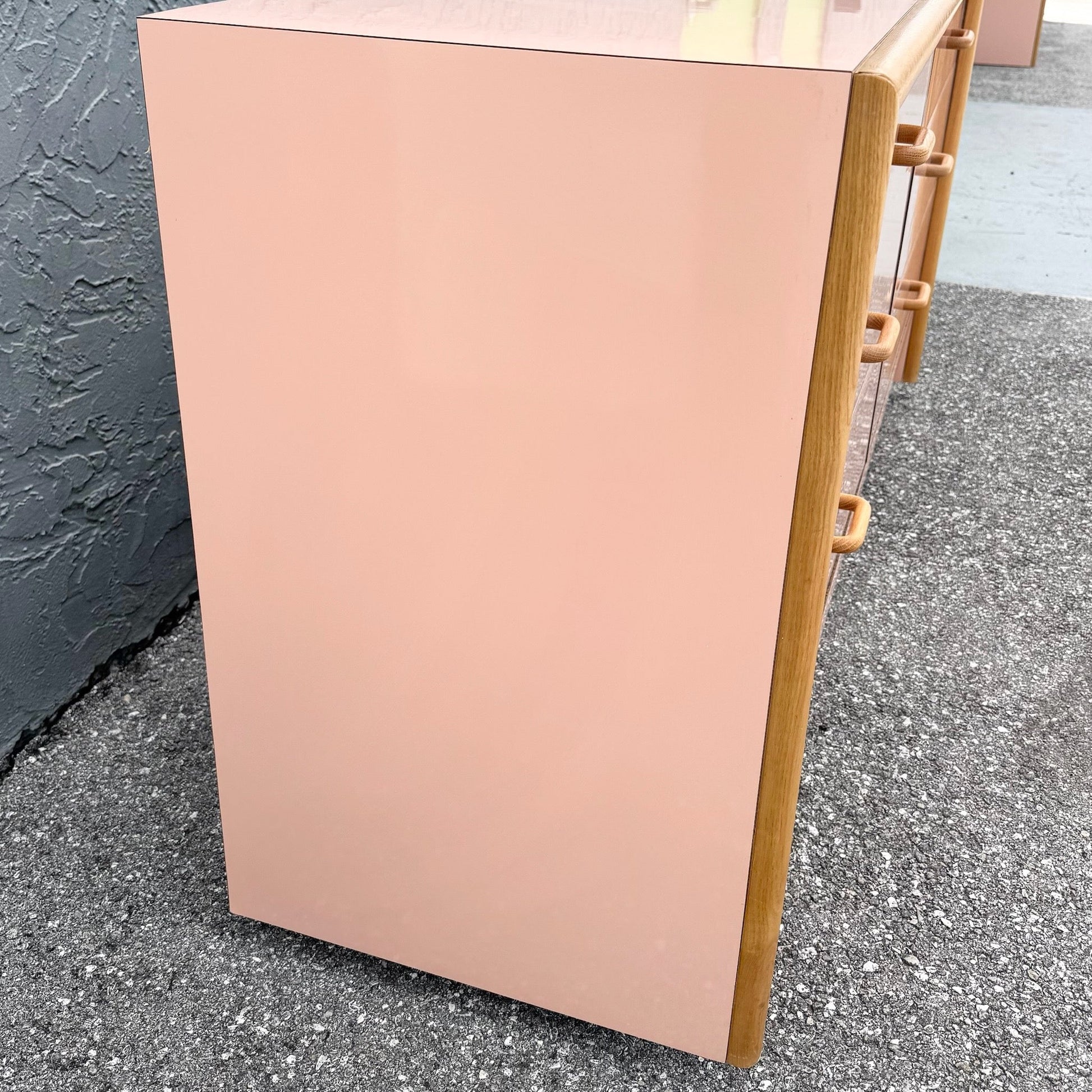Postmodern Pink Gloss Laminate and Oak Dresser Dolphin & Flamingo