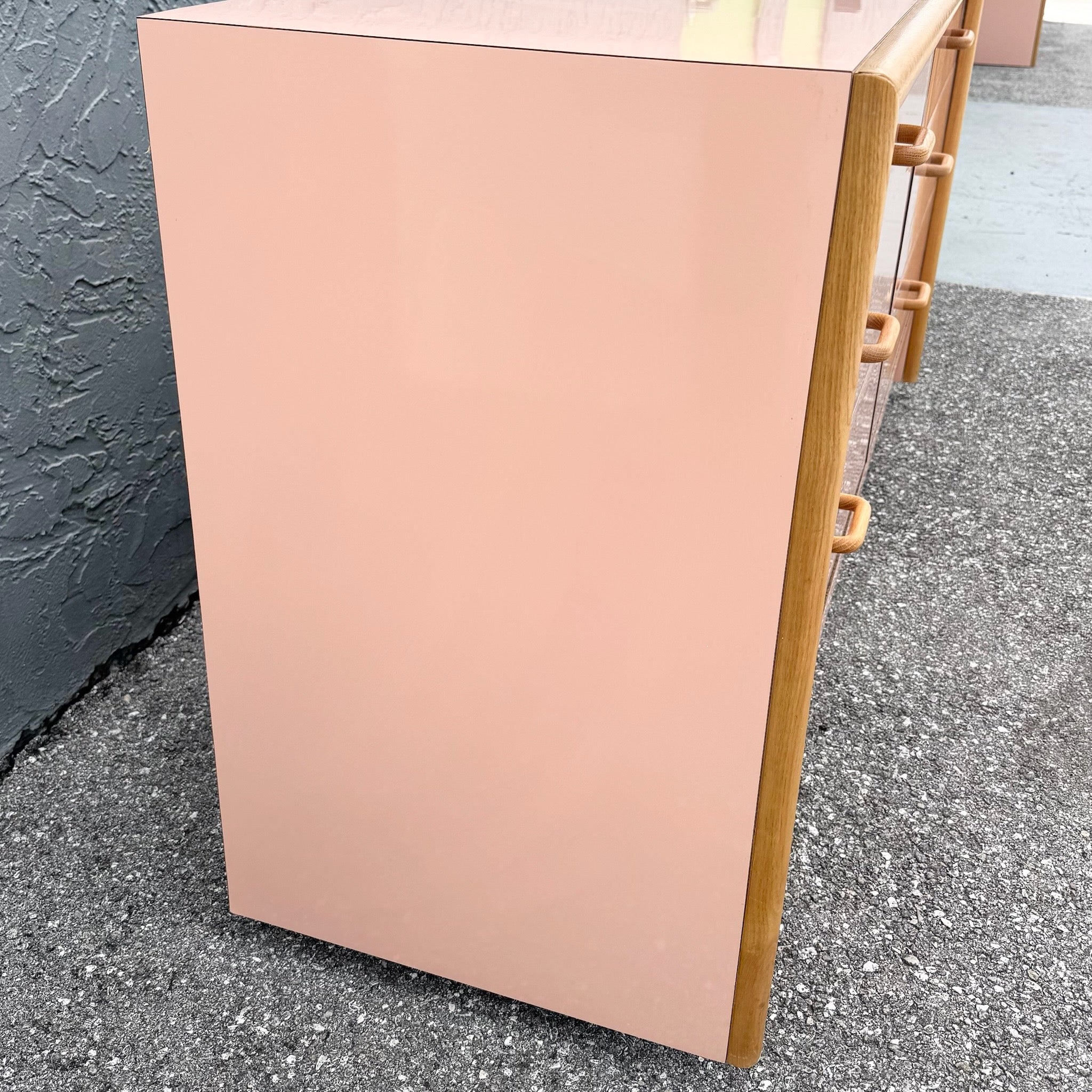 Postmodern Pink Gloss Laminate and Oak Dresser Dolphin & Flamingo