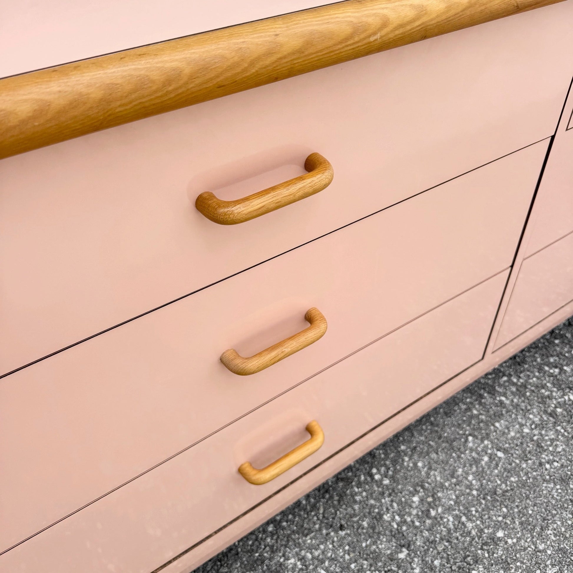 Postmodern Pink Gloss Laminate and Oak Dresser Dolphin & Flamingo