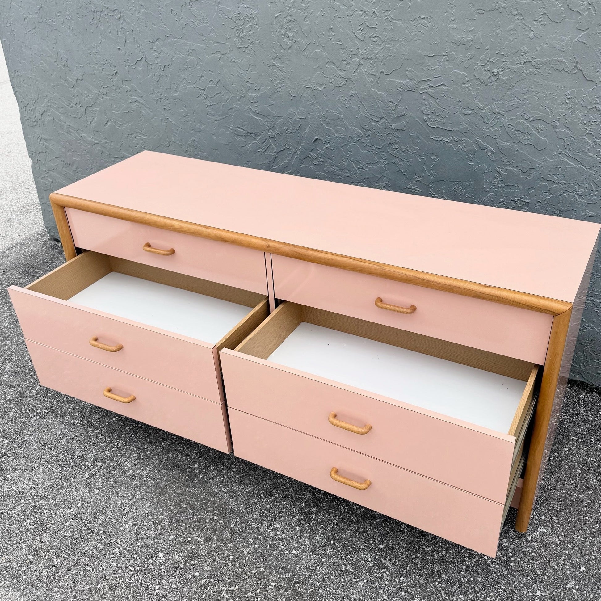 Postmodern Pink Gloss Laminate and Oak Dresser Dolphin & Flamingo