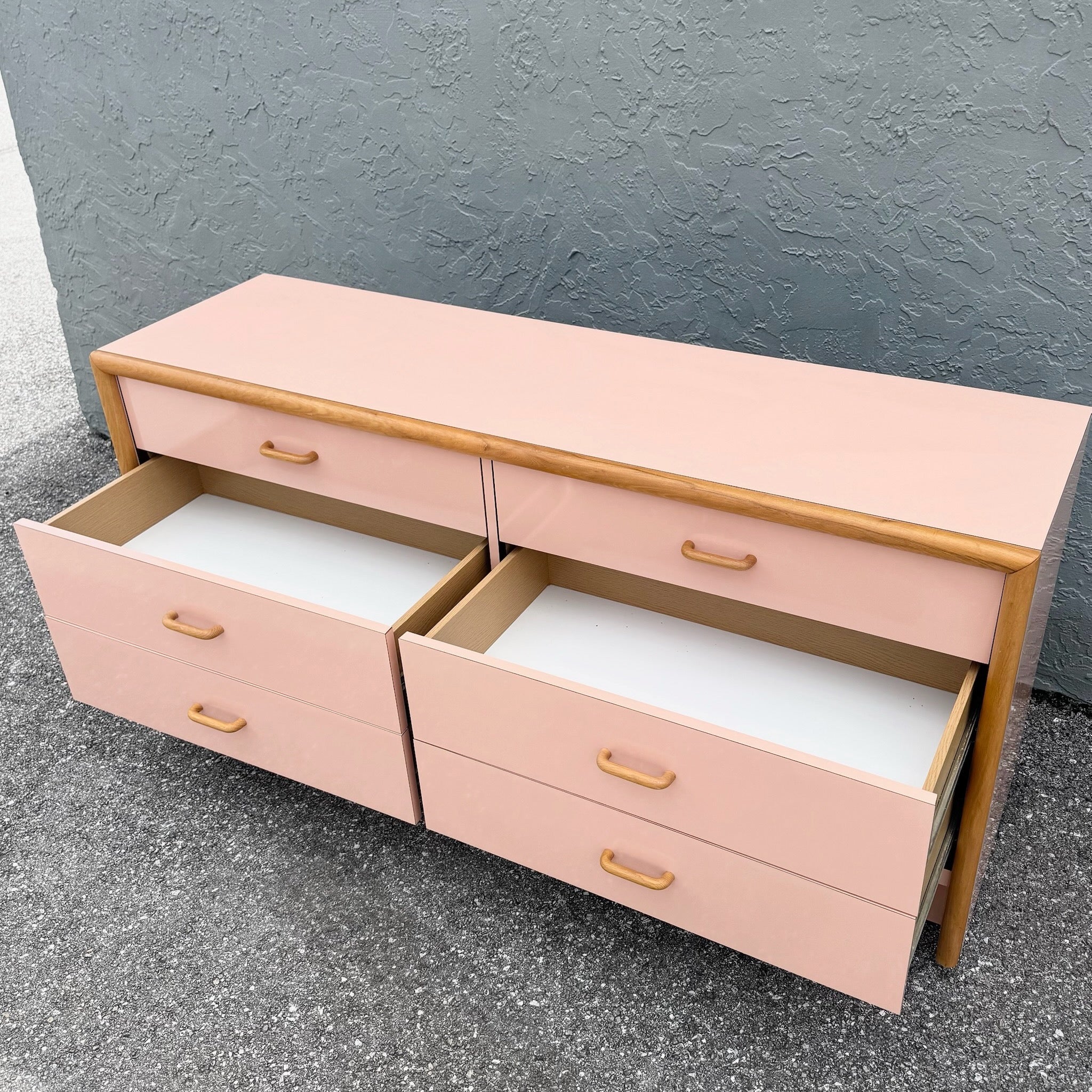 Postmodern Pink Gloss Laminate and Oak Dresser Dolphin & Flamingo