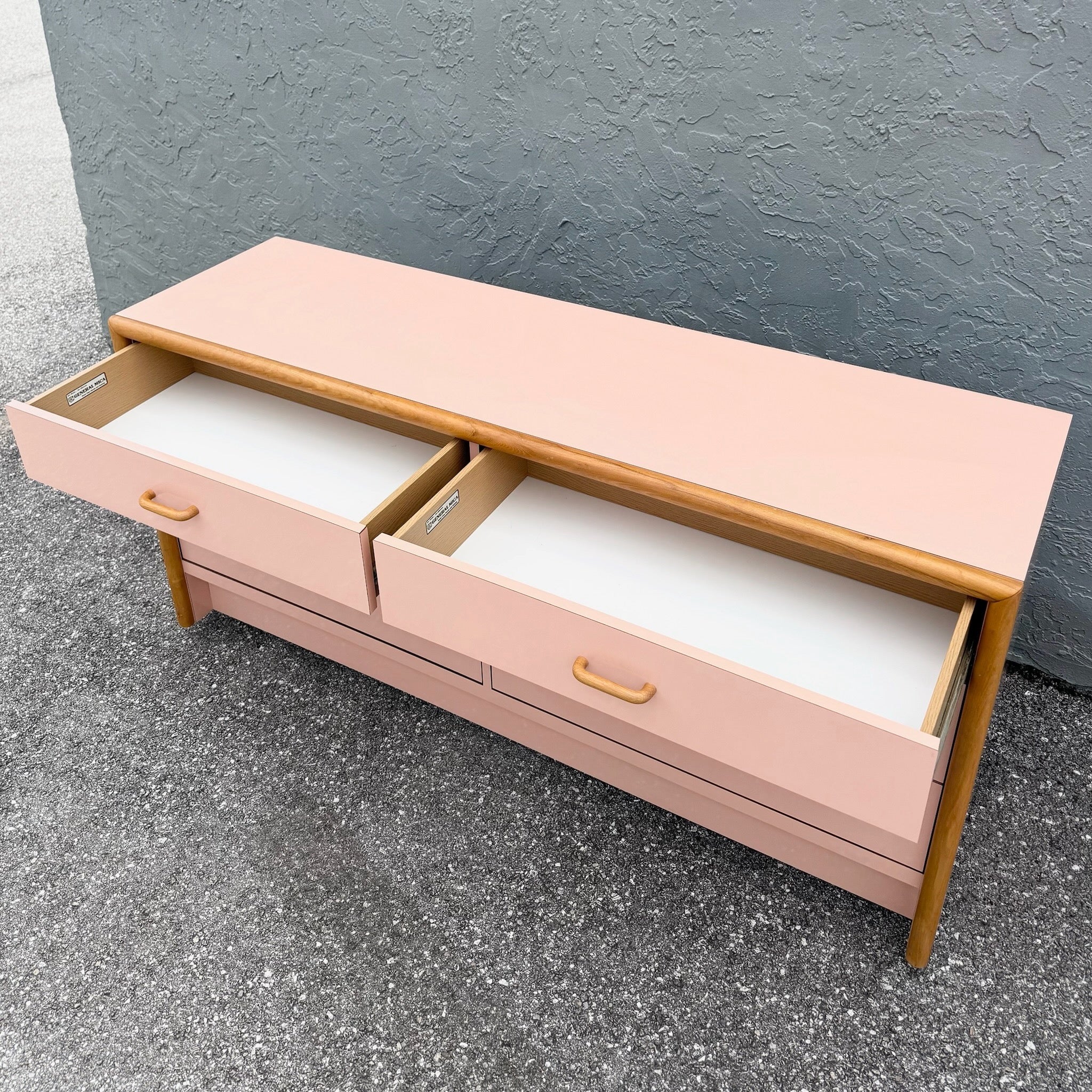 Postmodern Pink Gloss Laminate and Oak Dresser Dolphin & Flamingo