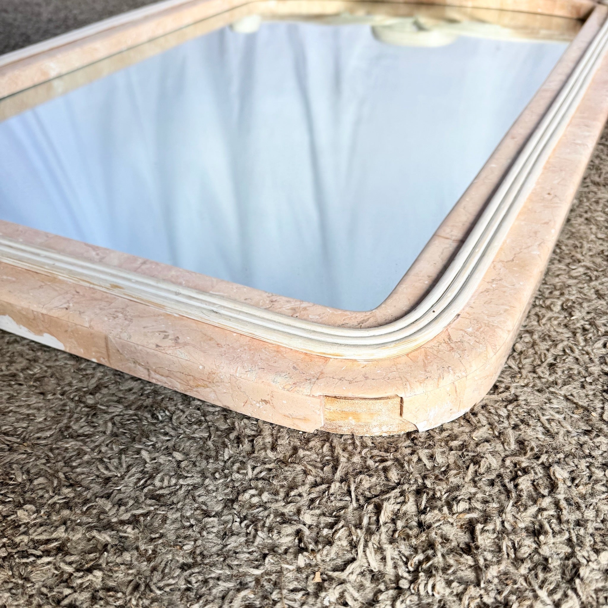 Postmodern Pink Tessellated Stone Pencil Reed Ribbon Wall Mirror