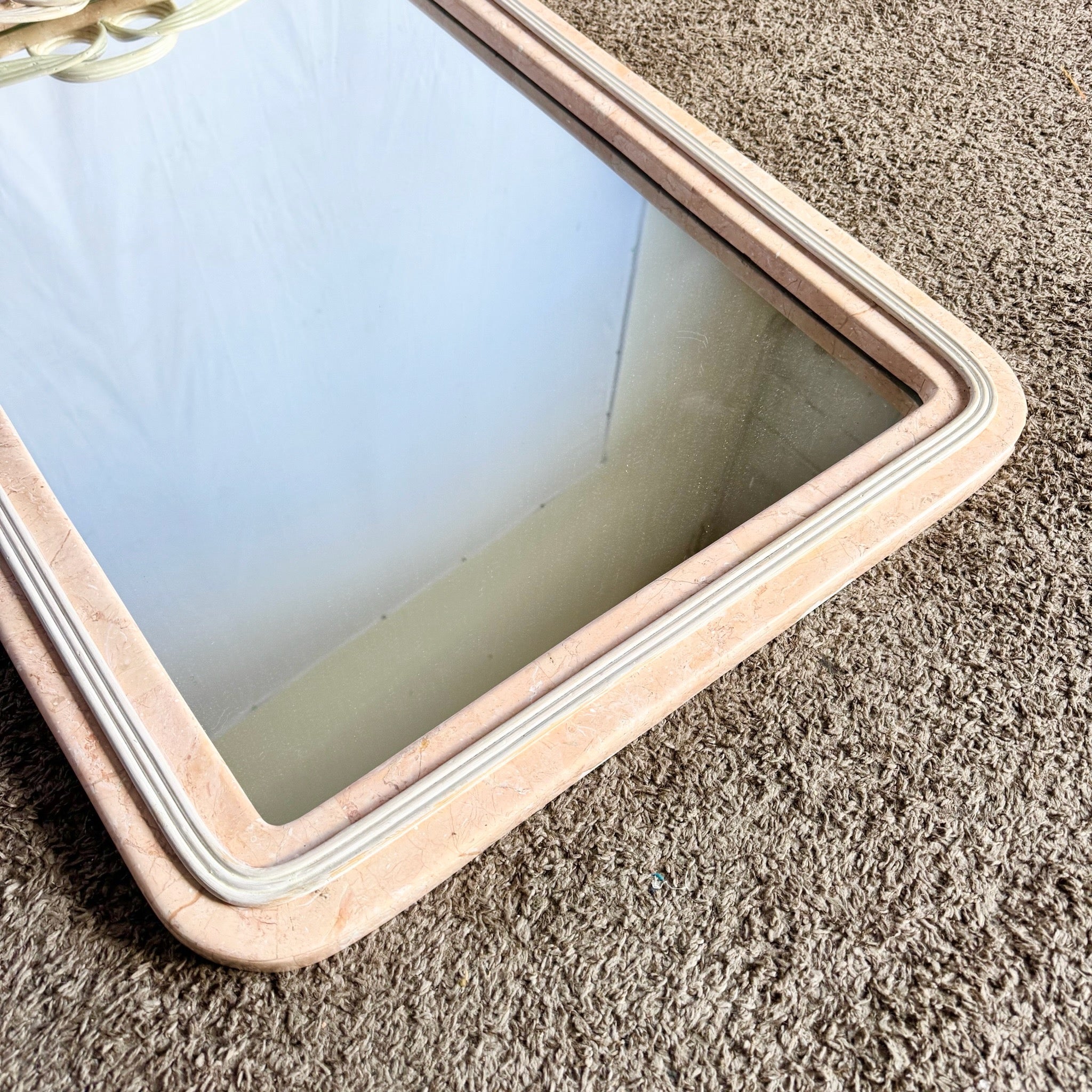 Postmodern Pink Tessellated Stone Pencil Reed Ribbon Wall Mirror