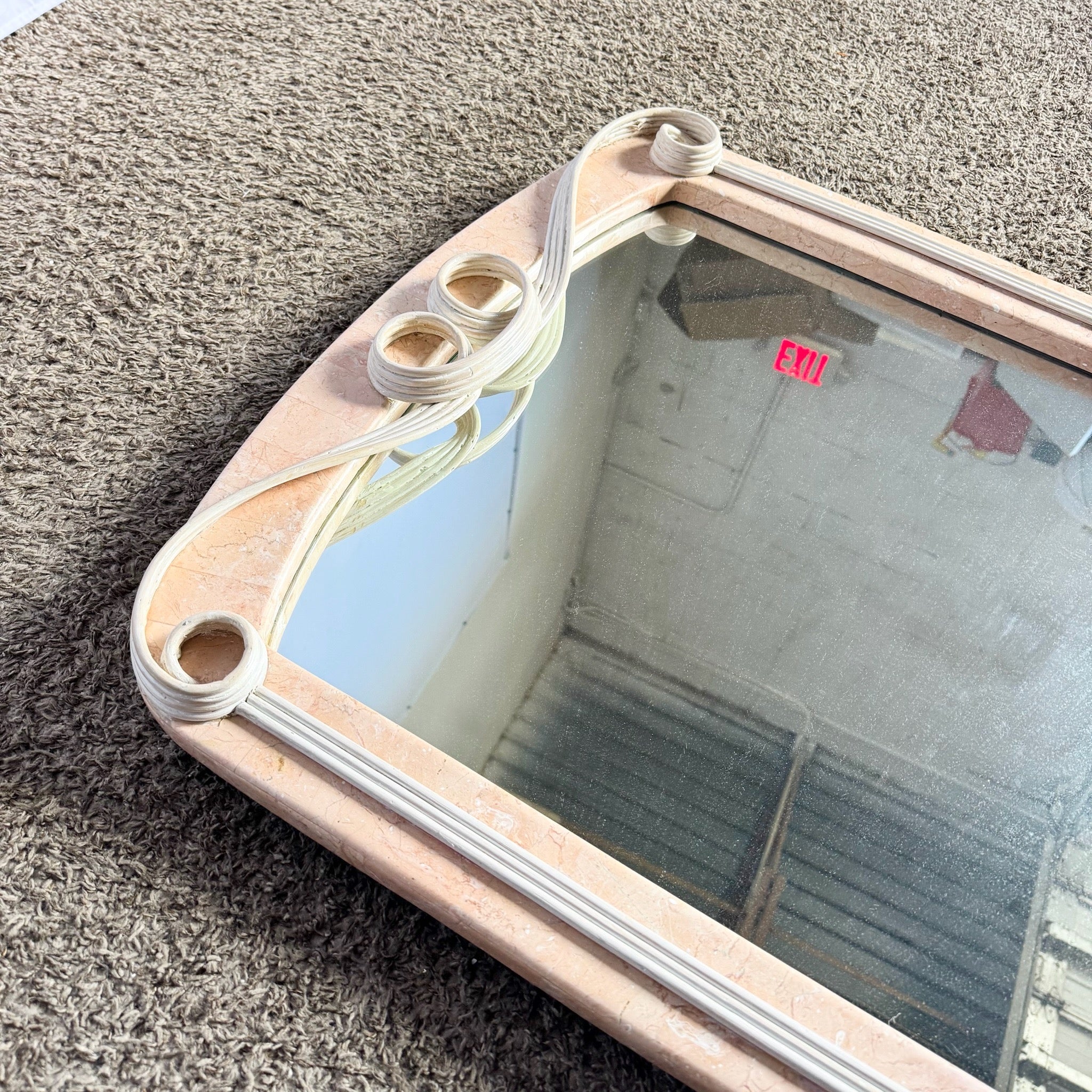 Postmodern Pink Tessellated Stone Pencil Reed Ribbon Wall Mirror