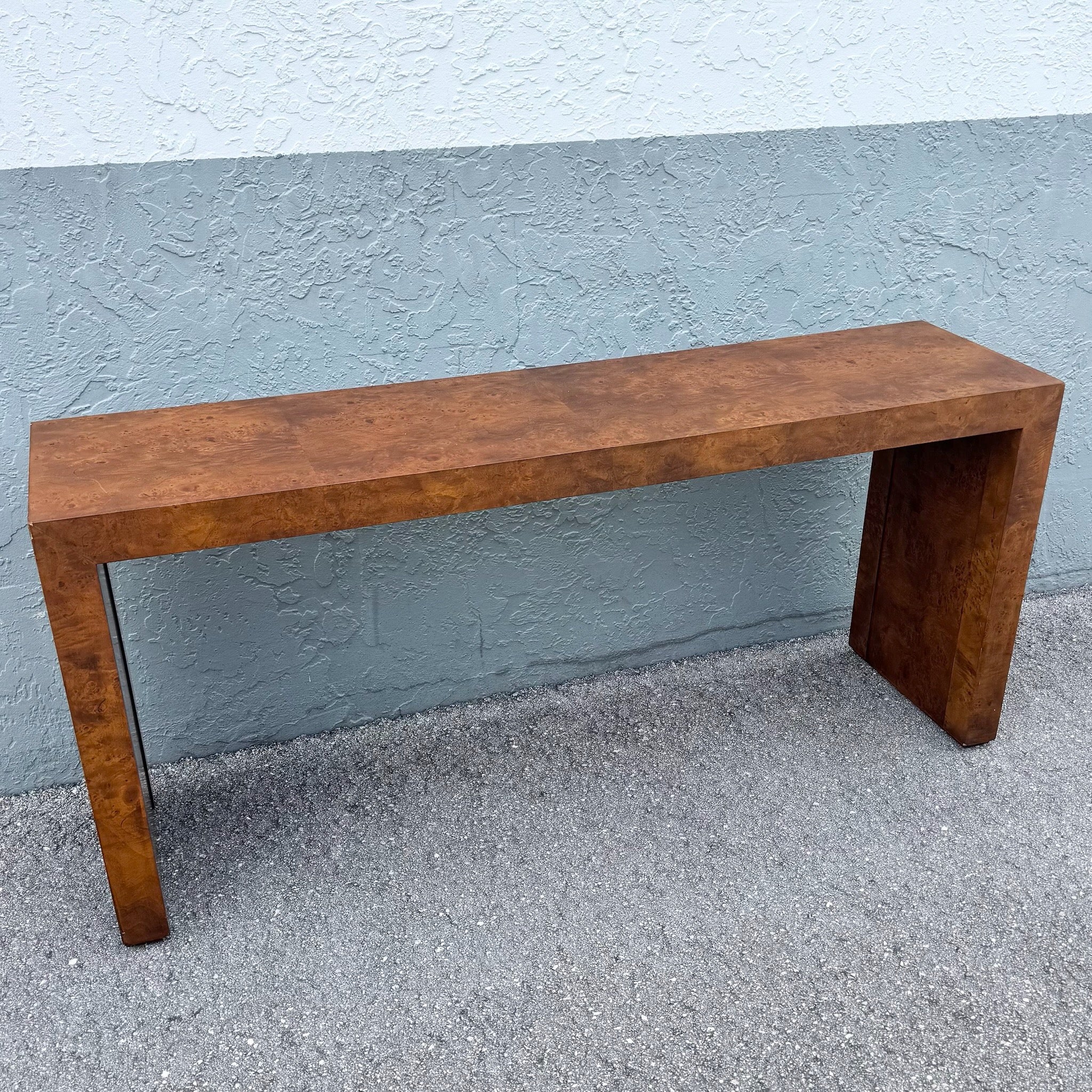 Mid Century Modern Burlwood Console Table Dolphin & Flamingo