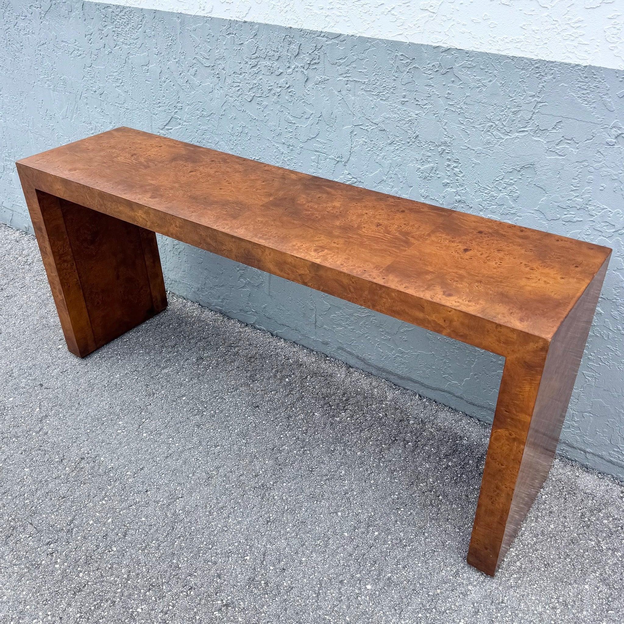 Mid Century Modern Burlwood Console Table Dolphin & Flamingo