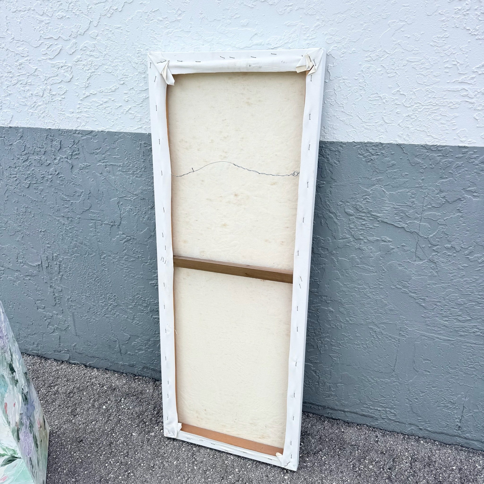 Vintage Textured Floral Painted Pedestal and Painting - 2 Pieces Dolphin & Flamingo