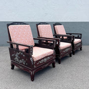 Chinese Rosewood With Mother of Pearl Inlay Lounge Chairs - Set of 3 Dolphin & Flamingo