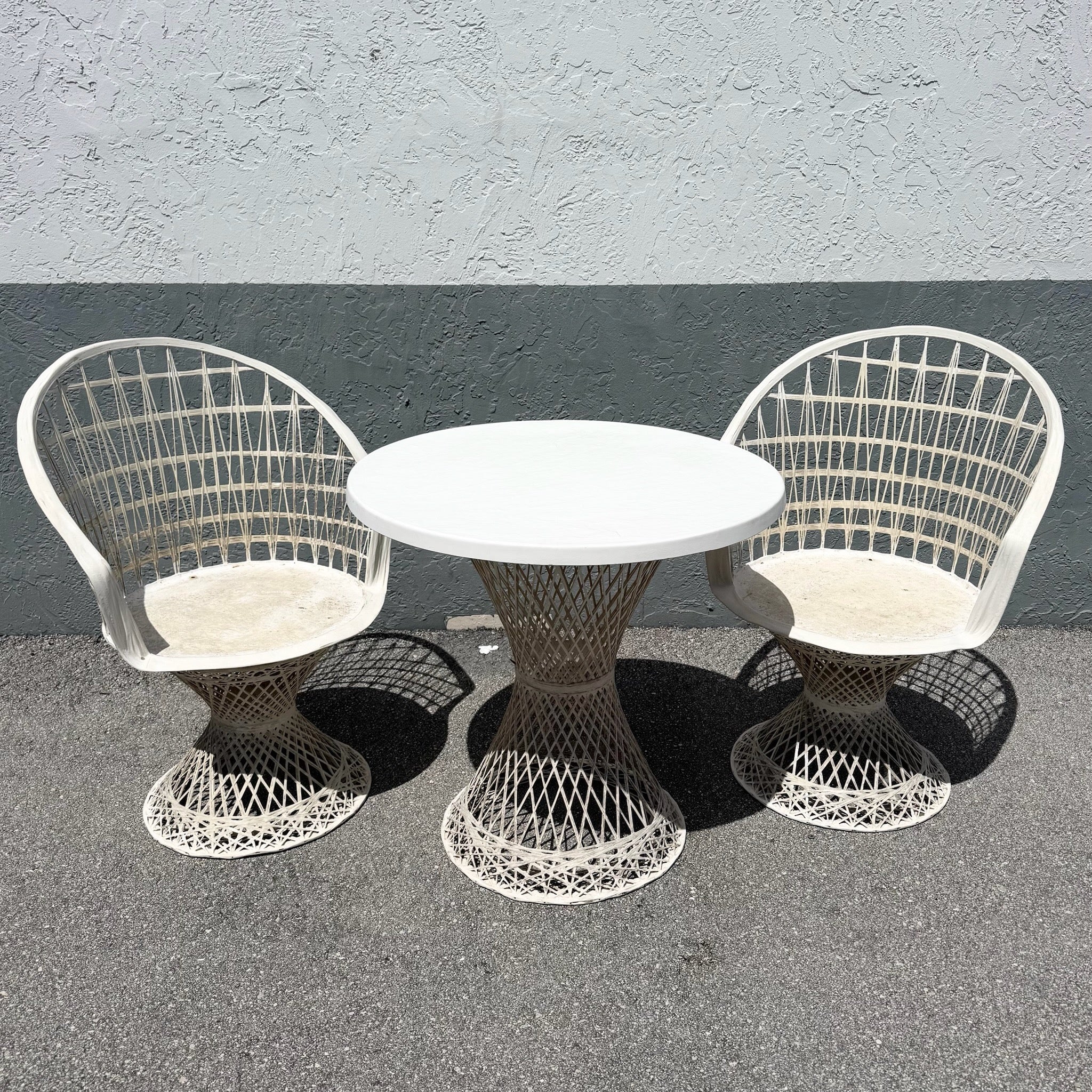 Mid Century Modern Spun Fiberglass Bistro Set - 3 Pieces Dolphin & Flamingo