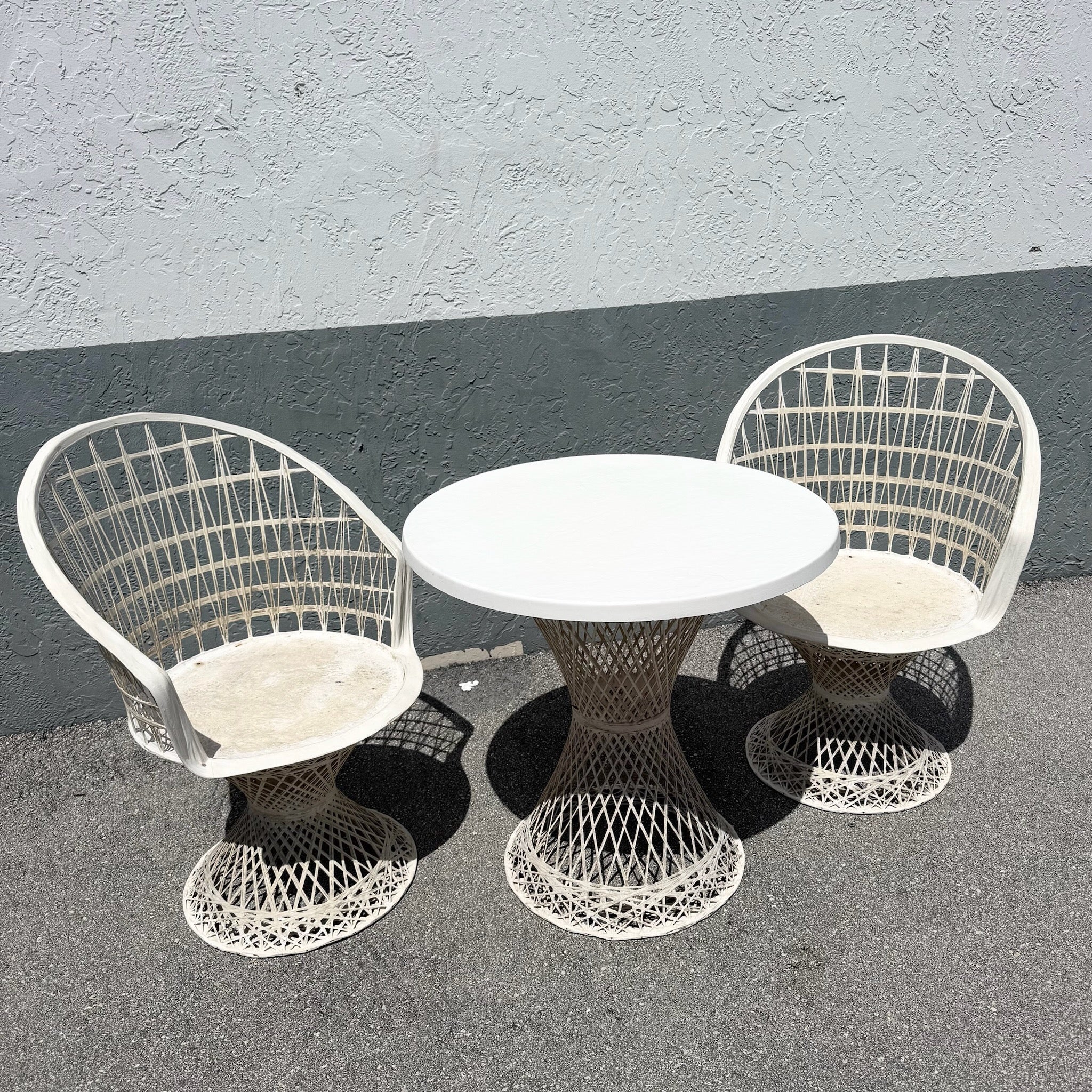 Mid Century Modern Spun Fiberglass Bistro Set - 3 Pieces Dolphin & Flamingo