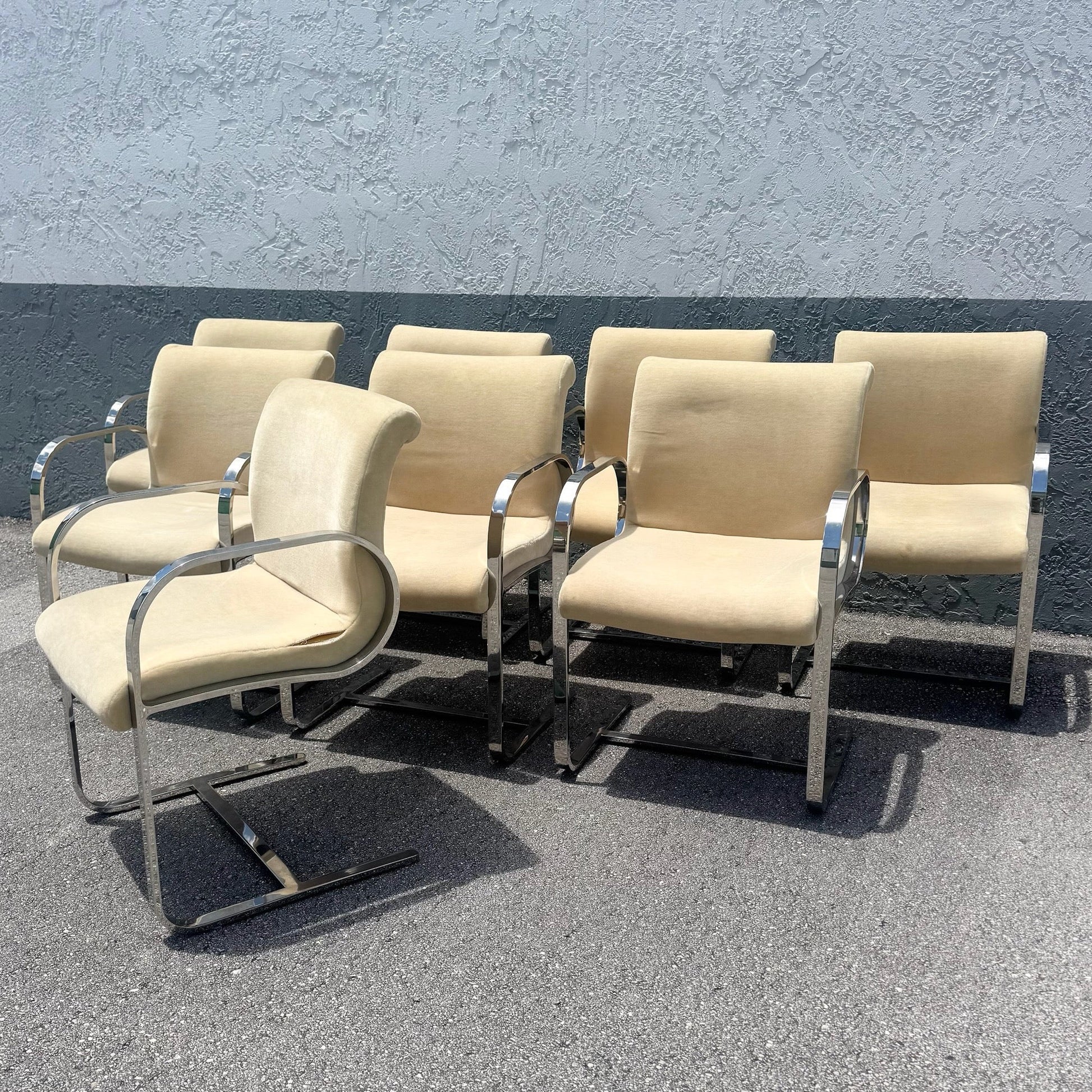 Mid Century Modern Miles Van Der Rohe Brno Style Cantilever Dining Chairs - Set of 8 Dolphin & Flamingo