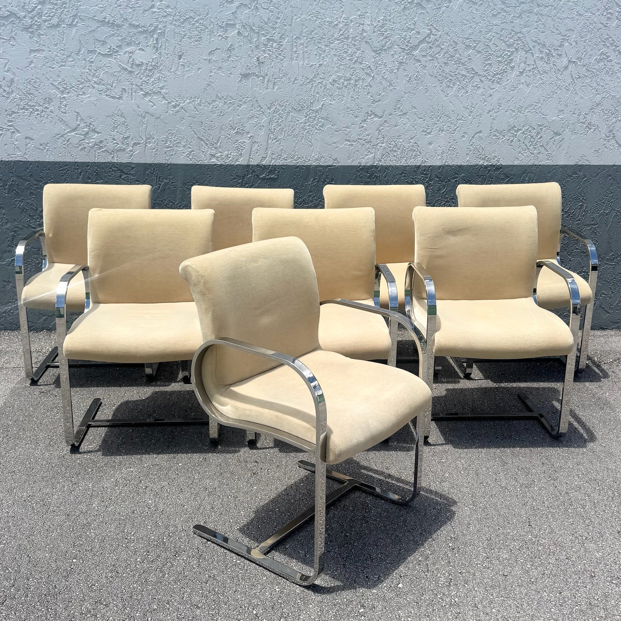 Mid Century Modern Miles Van Der Rohe Brno Style Cantilever Dining Chairs - Set of 8 Dolphin & Flamingo