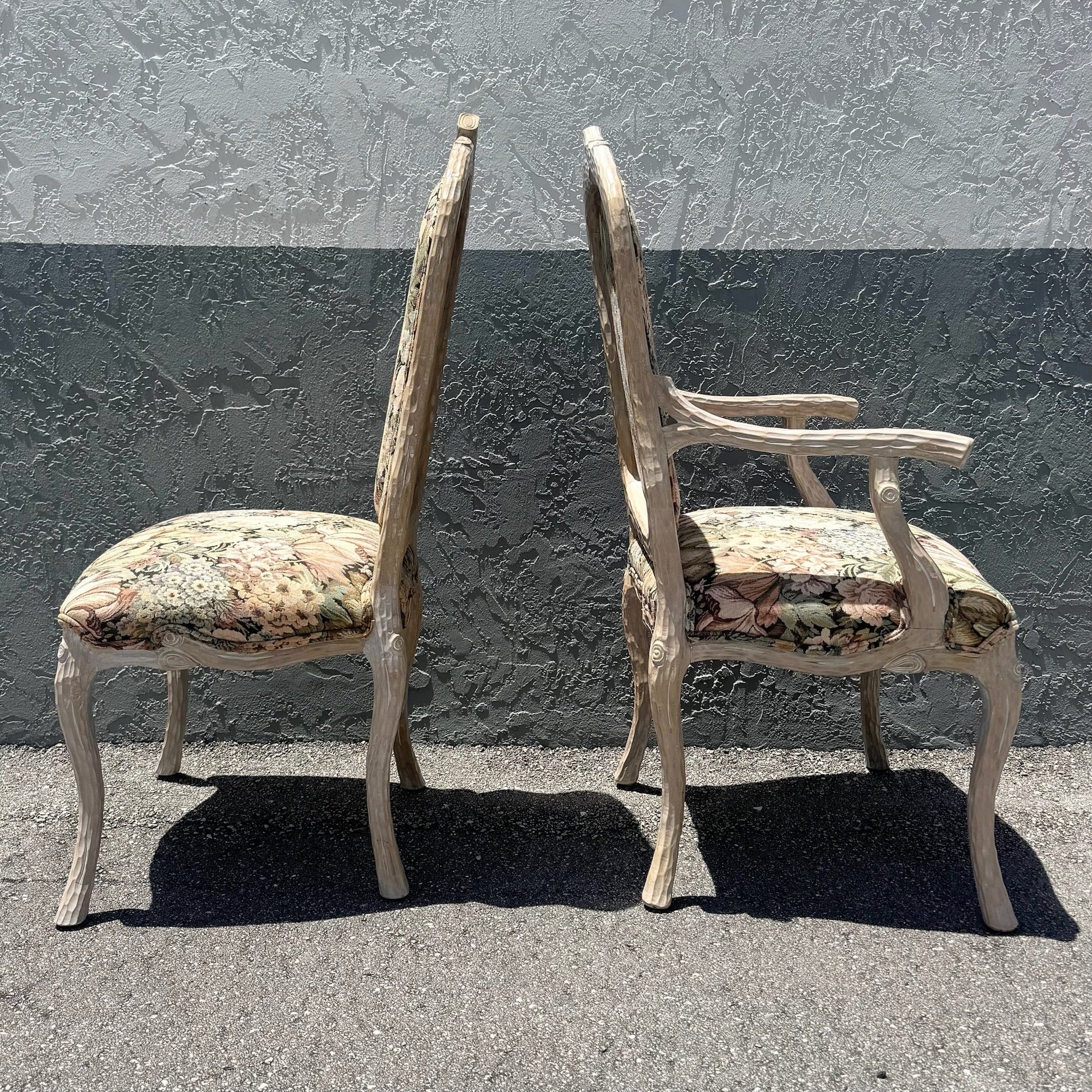 Vintage French Provincial Faux Bois Dining Chairs - Set of 6 Dolphin & Flamingo