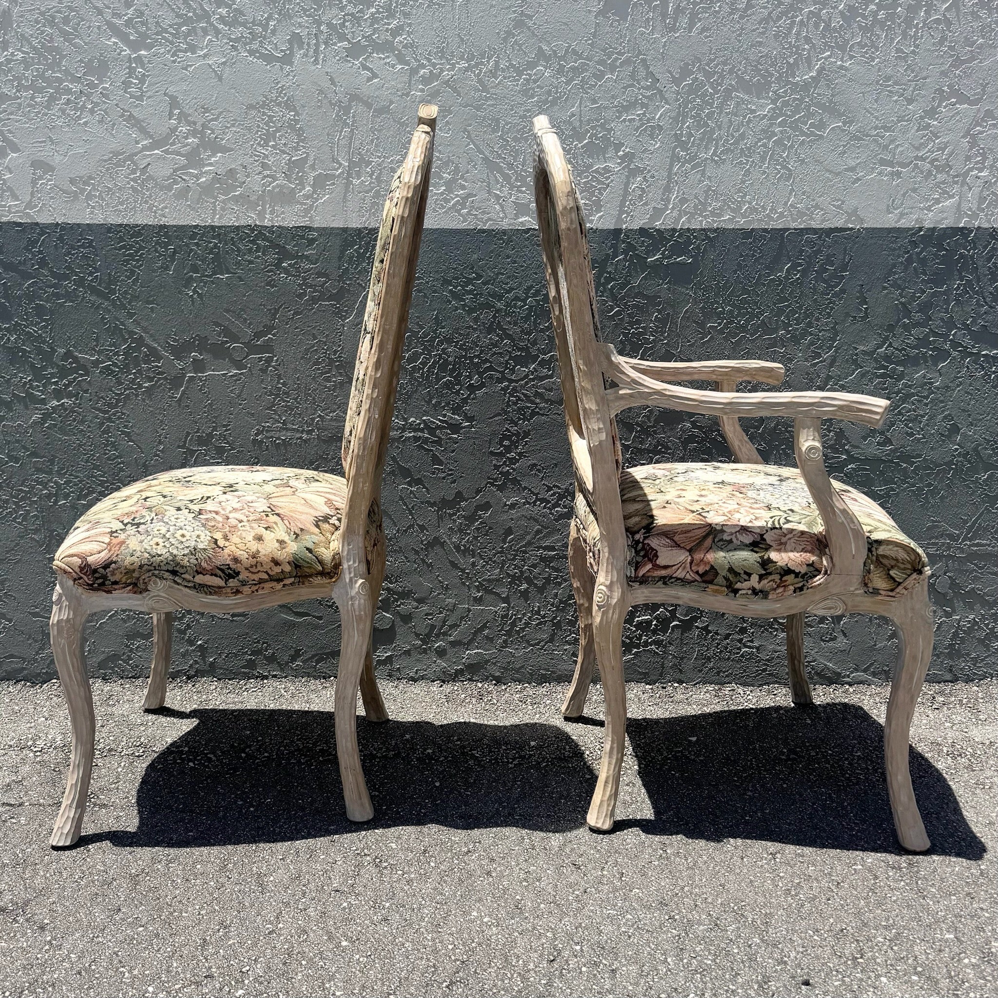 Vintage French Provincial Faux Bois Dining Chairs - Set of 6 Dolphin & Flamingo