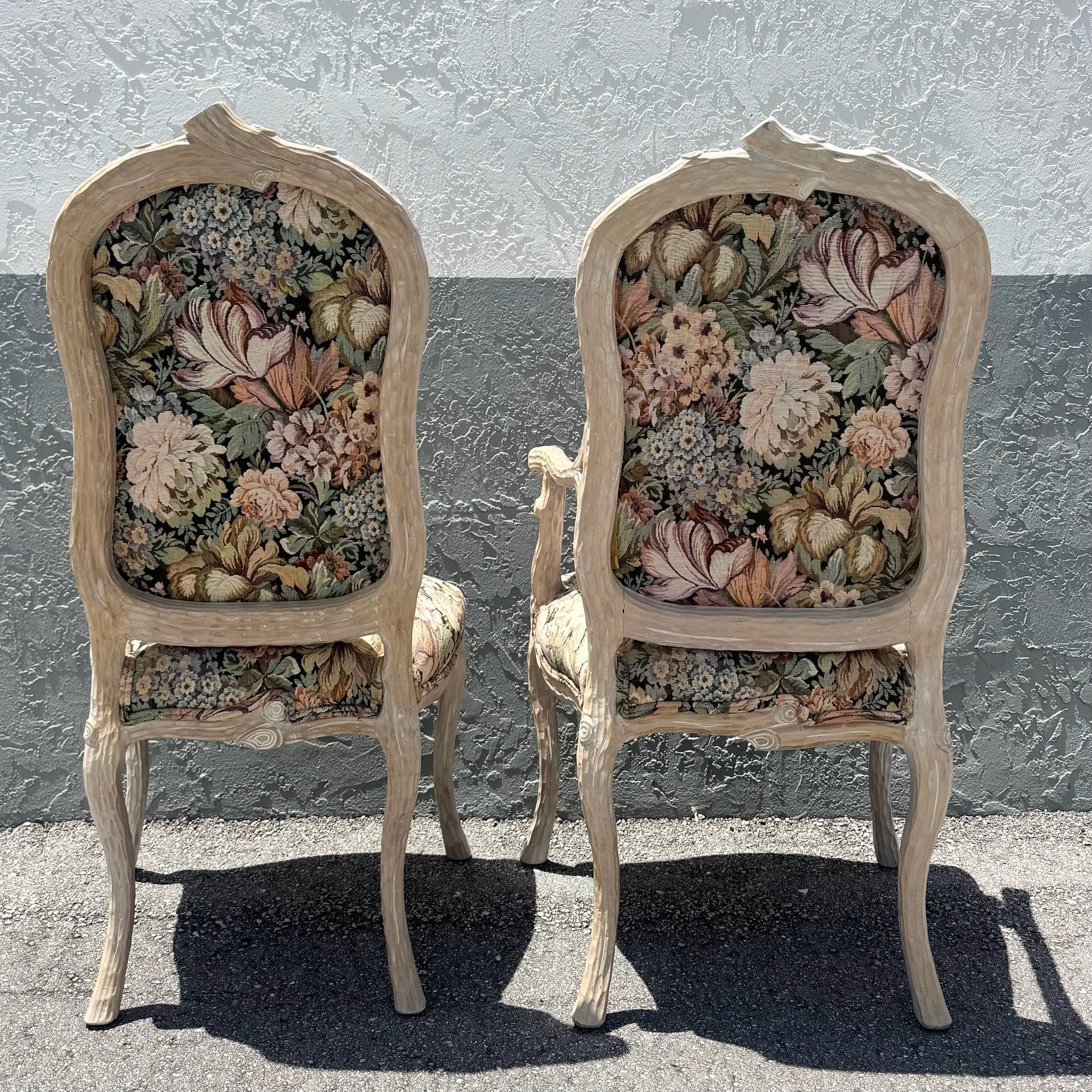Vintage French Provincial Faux Bois Dining Chairs - Set of 6 Dolphin & Flamingo