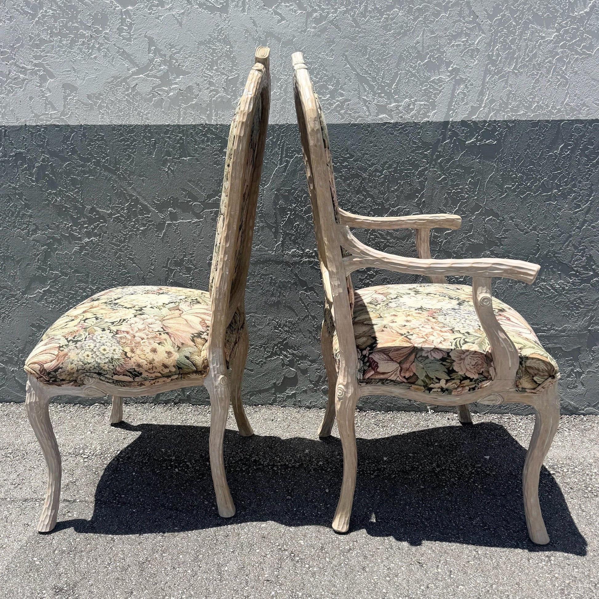 Vintage French Provincial Faux Bois Dining Chairs - Set of 6 Dolphin & Flamingo