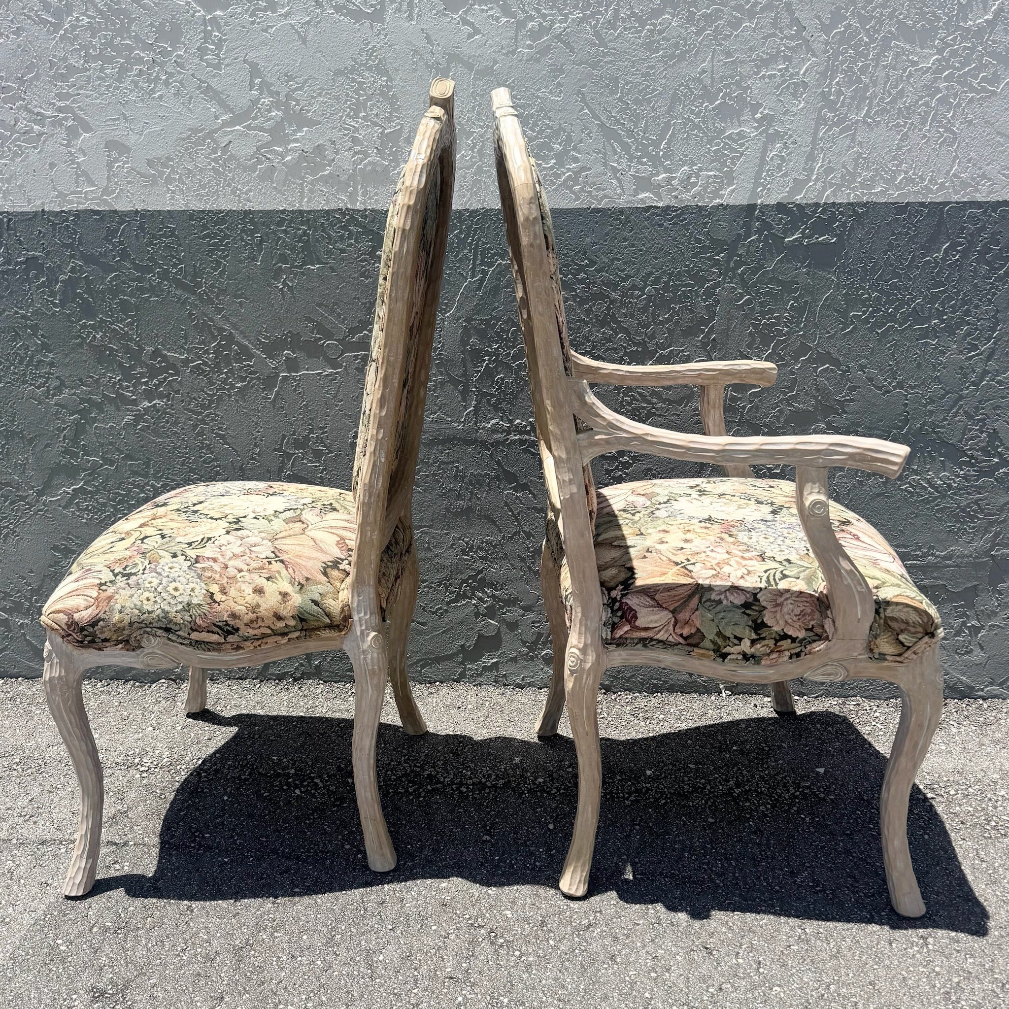 Vintage French Provincial Faux Bois Dining Chairs - Set of 6 Dolphin & Flamingo