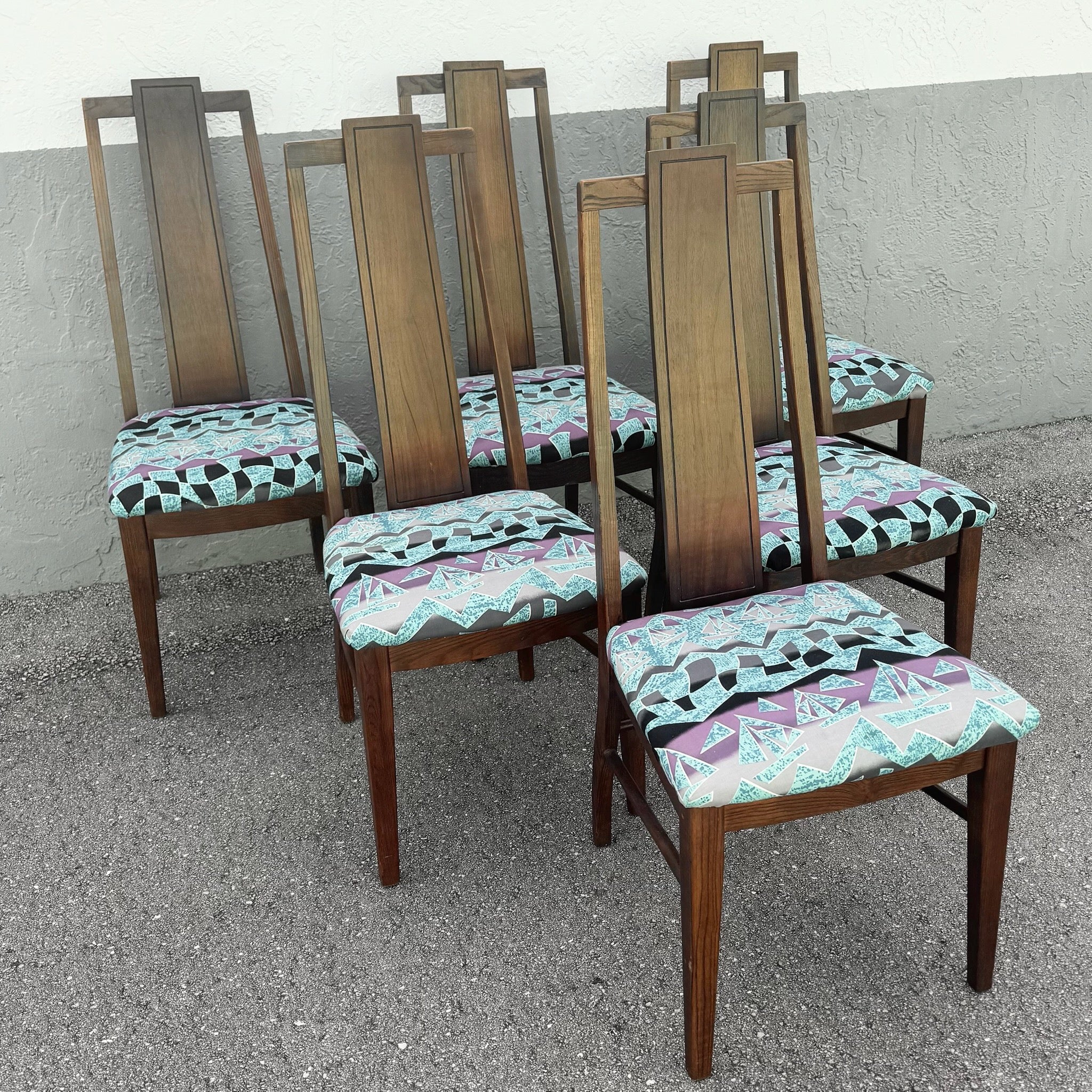 Mid Century Modern Walnut Dining Chairs by Stanley Furniture - Set of 6 Dolphin & Flamingo