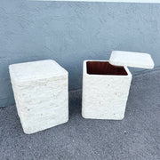 Postmodern Tessellated Stone Swivel Top Side Table With Storage - A Pair Dolphin & Flamingo