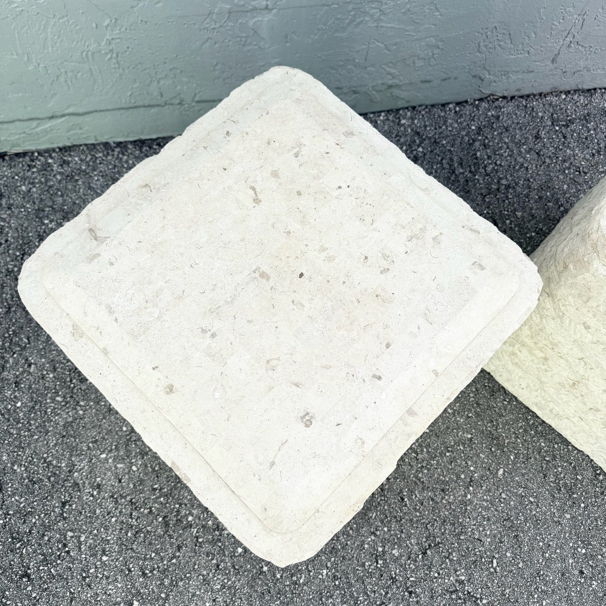 Postmodern Tessellated Stone Swivel Top Side Table With Storage - A Pair Dolphin & Flamingo