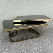 Art Deco Gold and Black Glass Swivel Top Two Tier Coffee Table Dolphin & Flamingo