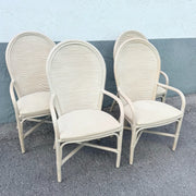 Boho Chic Wavy Pencil Reed and Rattan Dining Arm Chairs - Set of 4 Dolphin & Flamingo