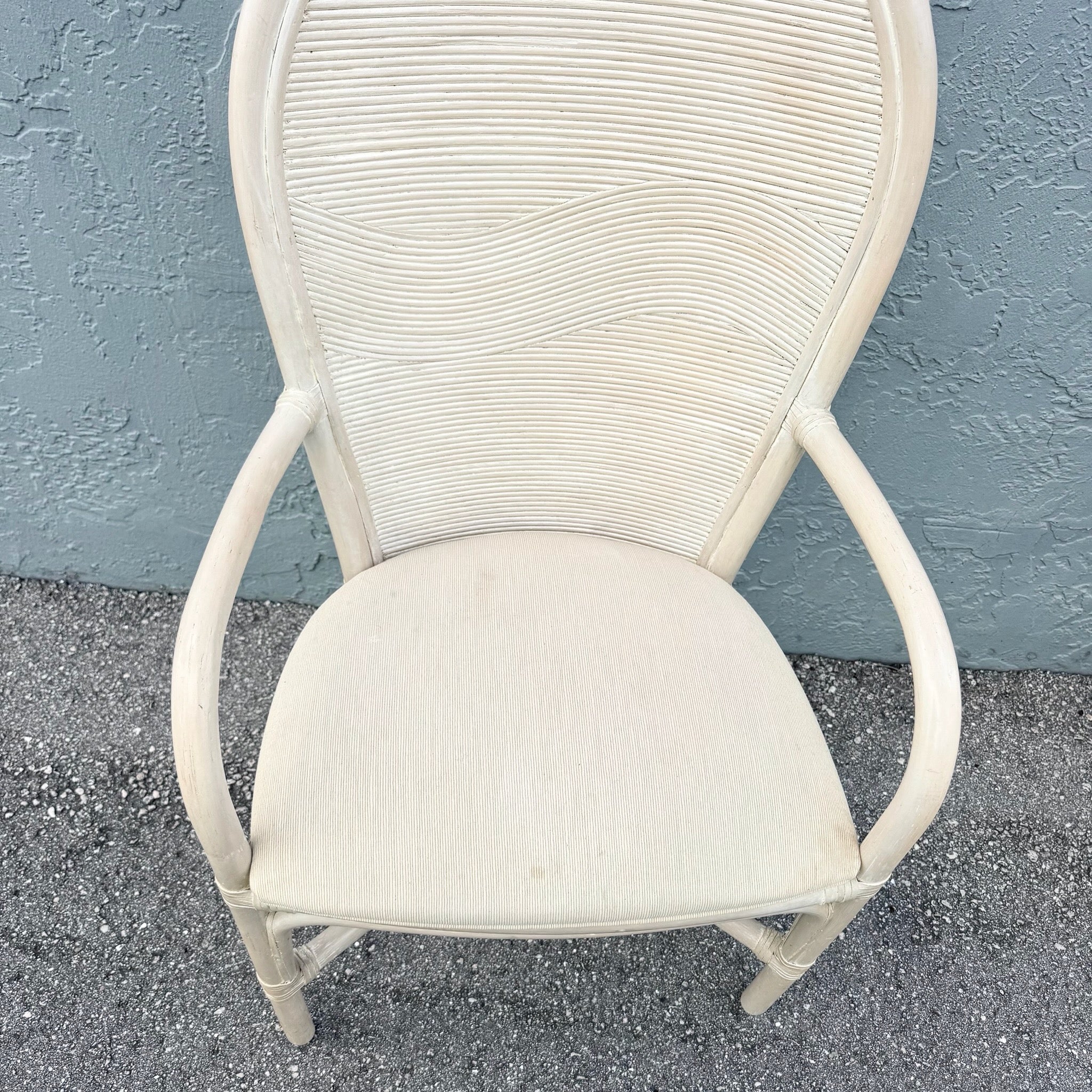 Boho Chic Wavy Pencil Reed and Rattan Dining Arm Chairs - Set of 4 Dolphin & Flamingo