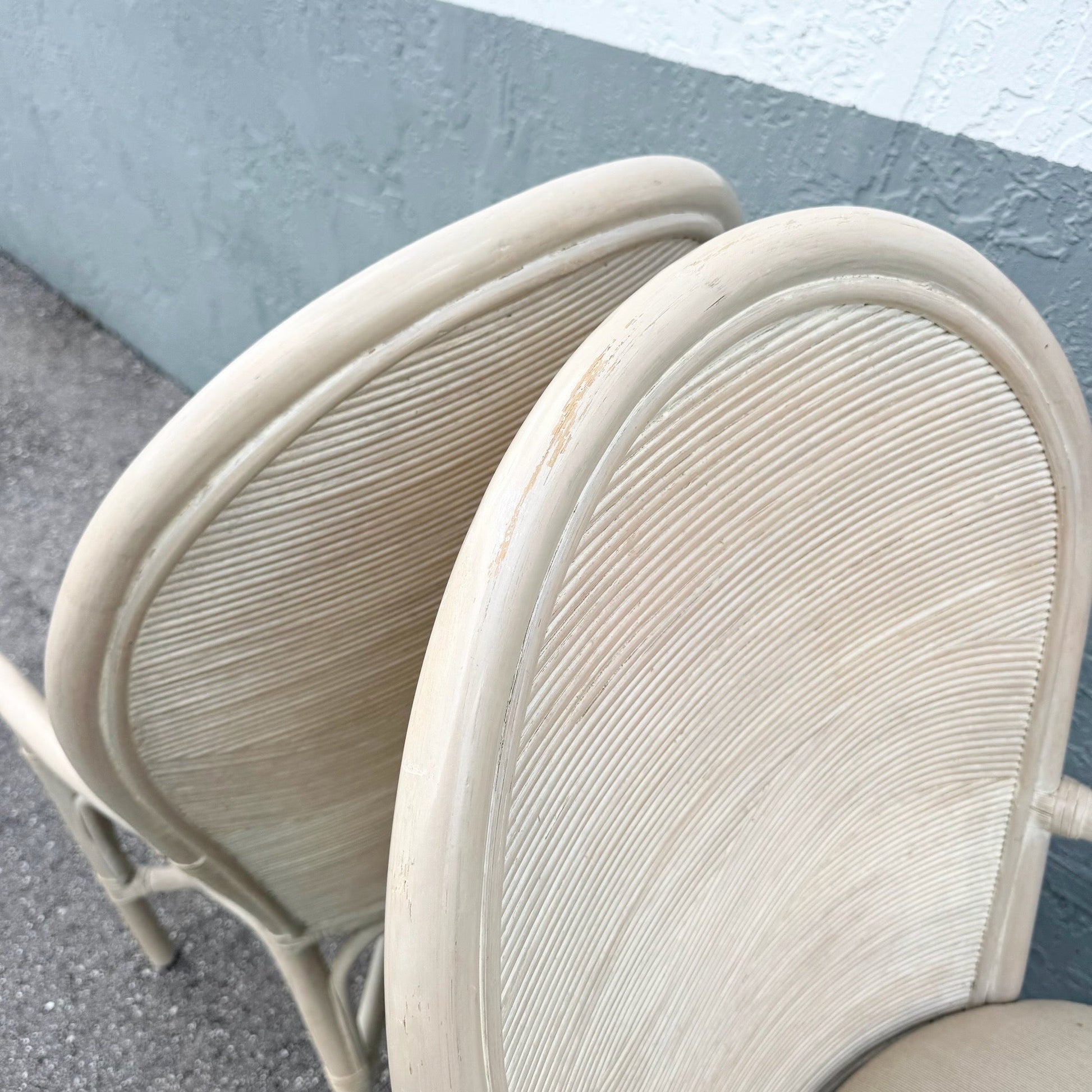Boho Chic Wavy Pencil Reed and Rattan Dining Arm Chairs - Set of 4 Dolphin & Flamingo