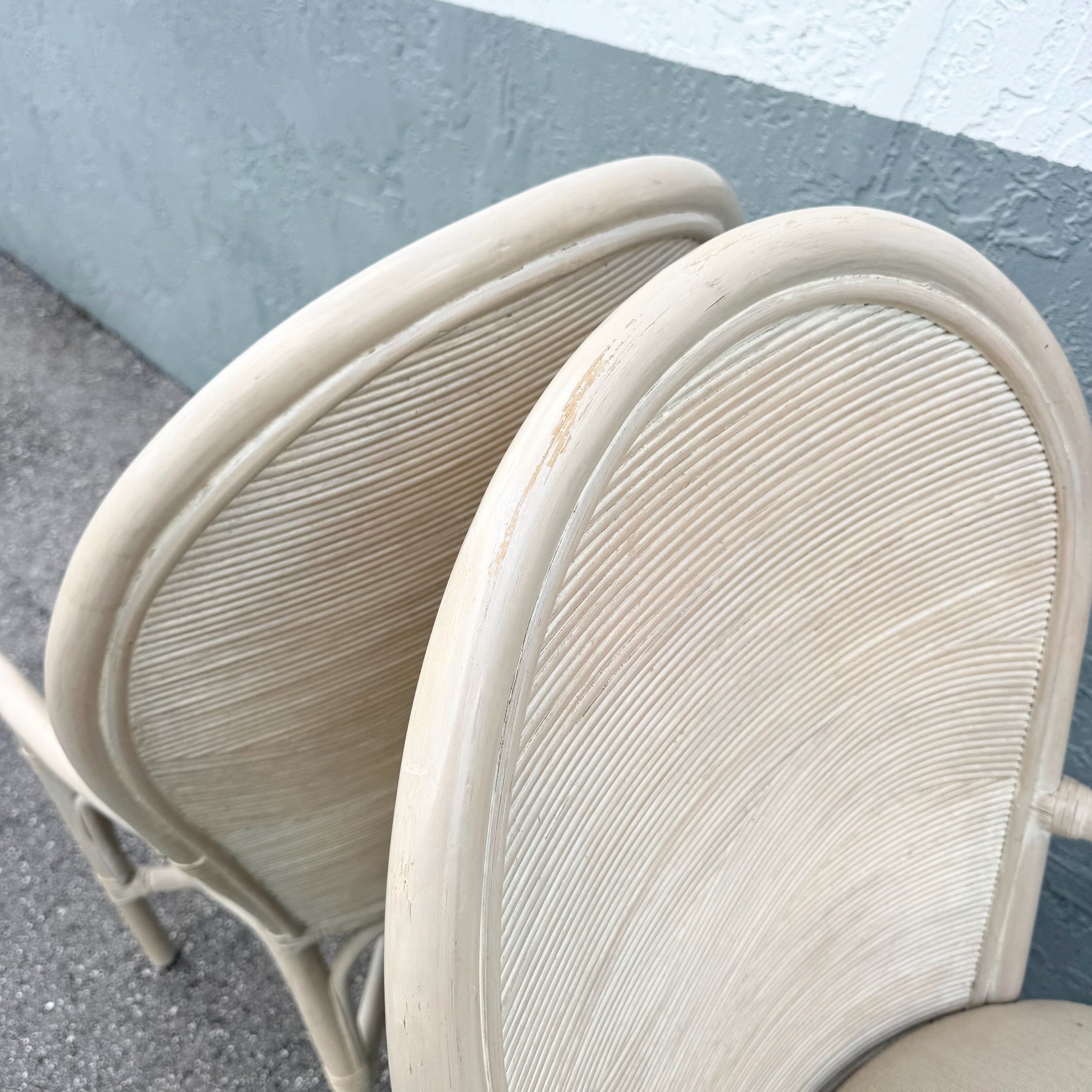 Boho Chic Wavy Pencil Reed and Rattan Dining Arm Chairs - Set of 4 Dolphin & Flamingo