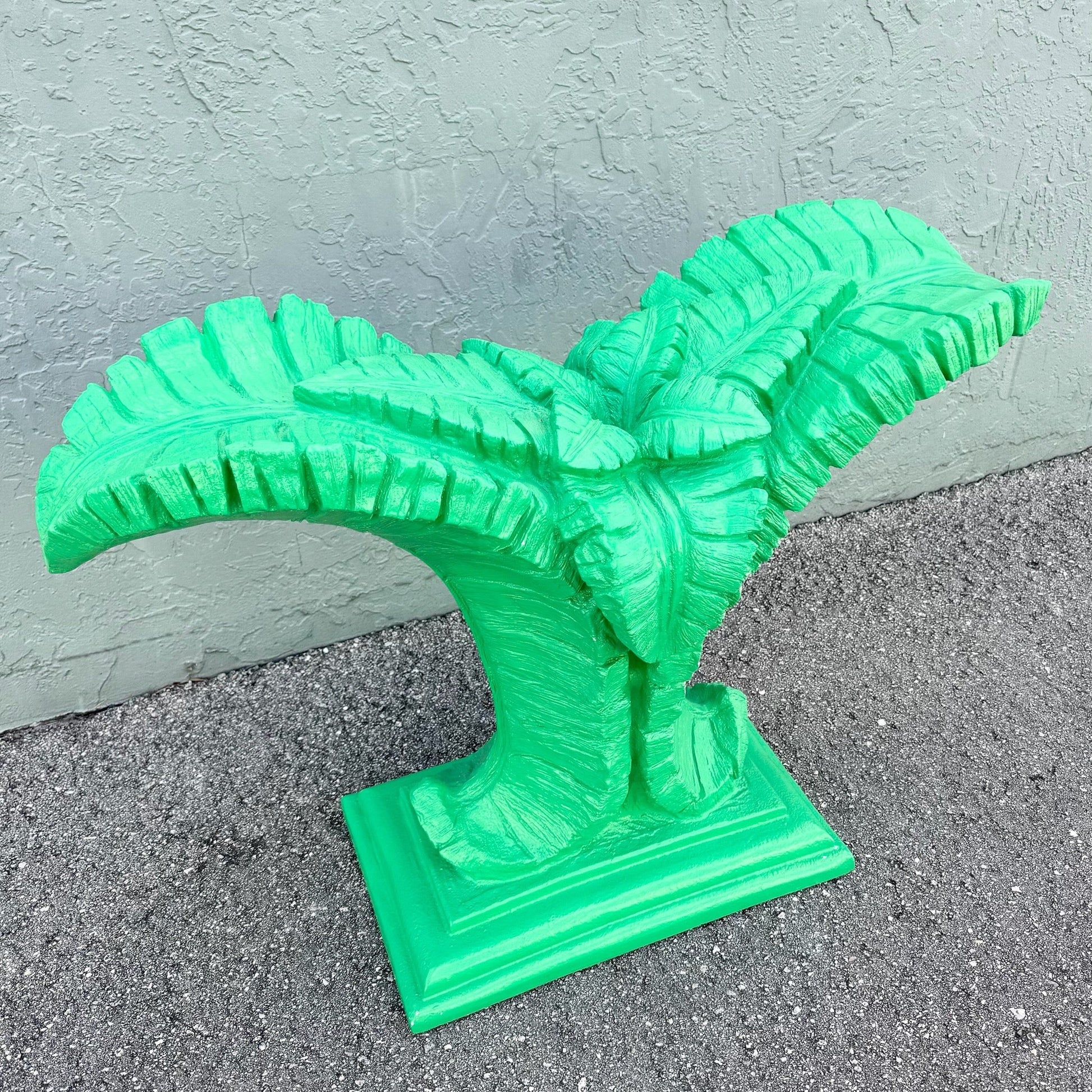 Boho Chic Green Banana Leaf Glass Top Console Table Dolphin & Flamingo