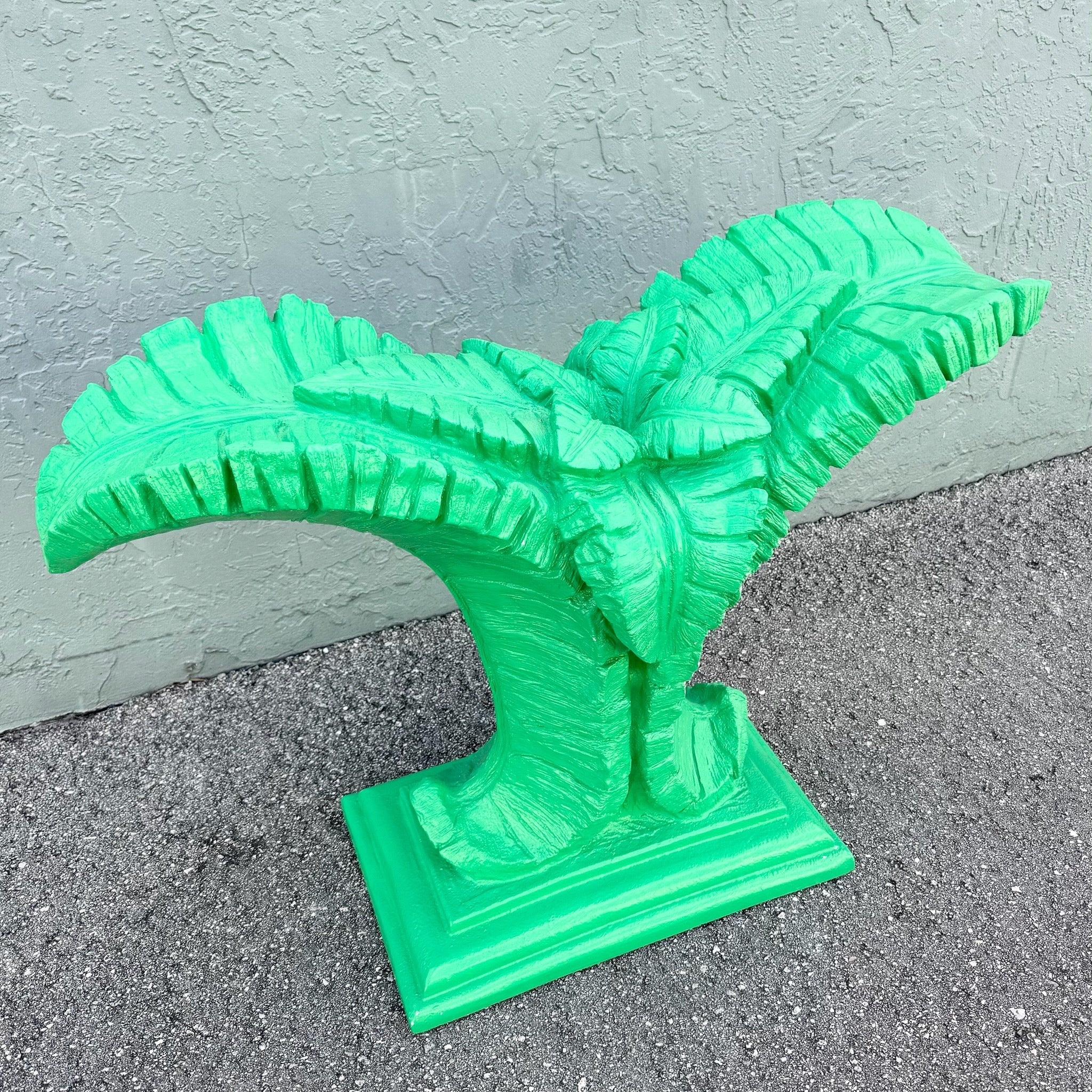 Boho Chic Green Banana Leaf Glass Top Console Table Dolphin & Flamingo