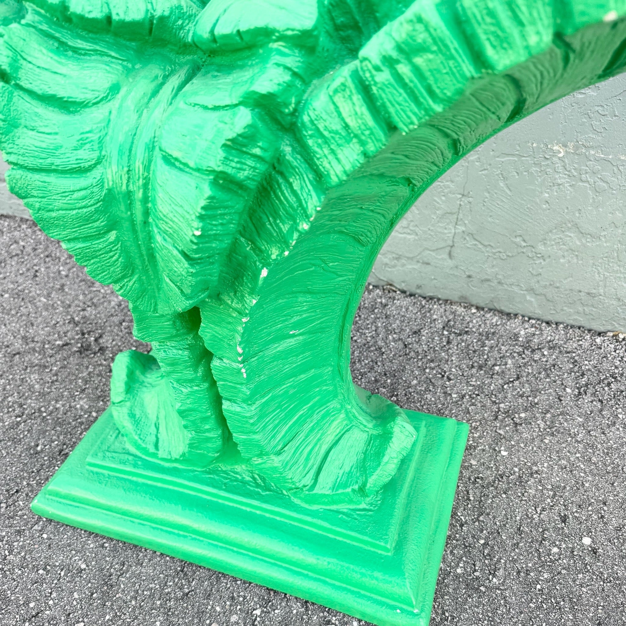 Boho Chic Green Banana Leaf Glass Top Console Table Dolphin & Flamingo