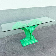 Boho Chic Green Banana Leaf Glass Top Console Table Dolphin & Flamingo