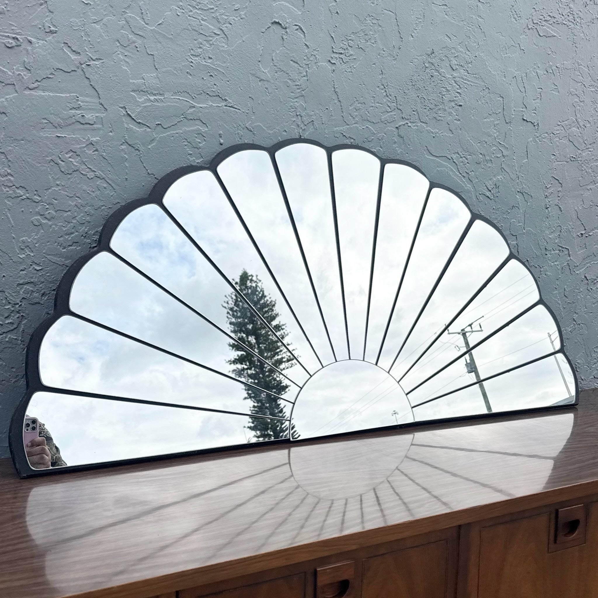 Vintage Decorative Art Deco Sculpted Fan Mirror Dolphin & Flamingo