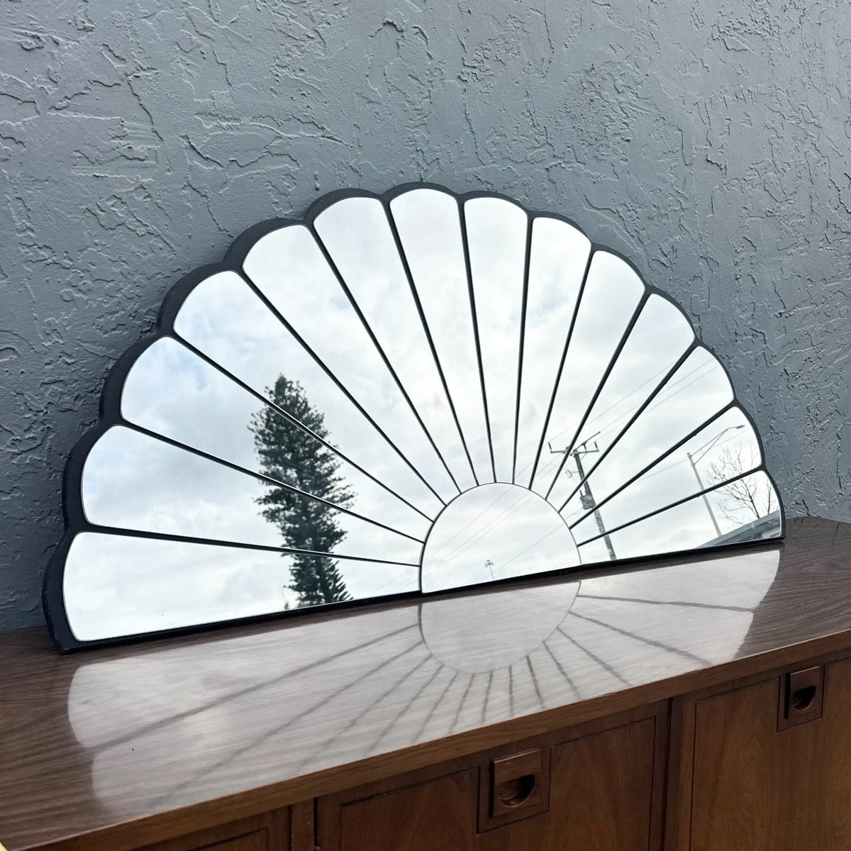 Vintage Art Deco Sculpted Fan Mirror Black Glass Statement – Dolphin ...