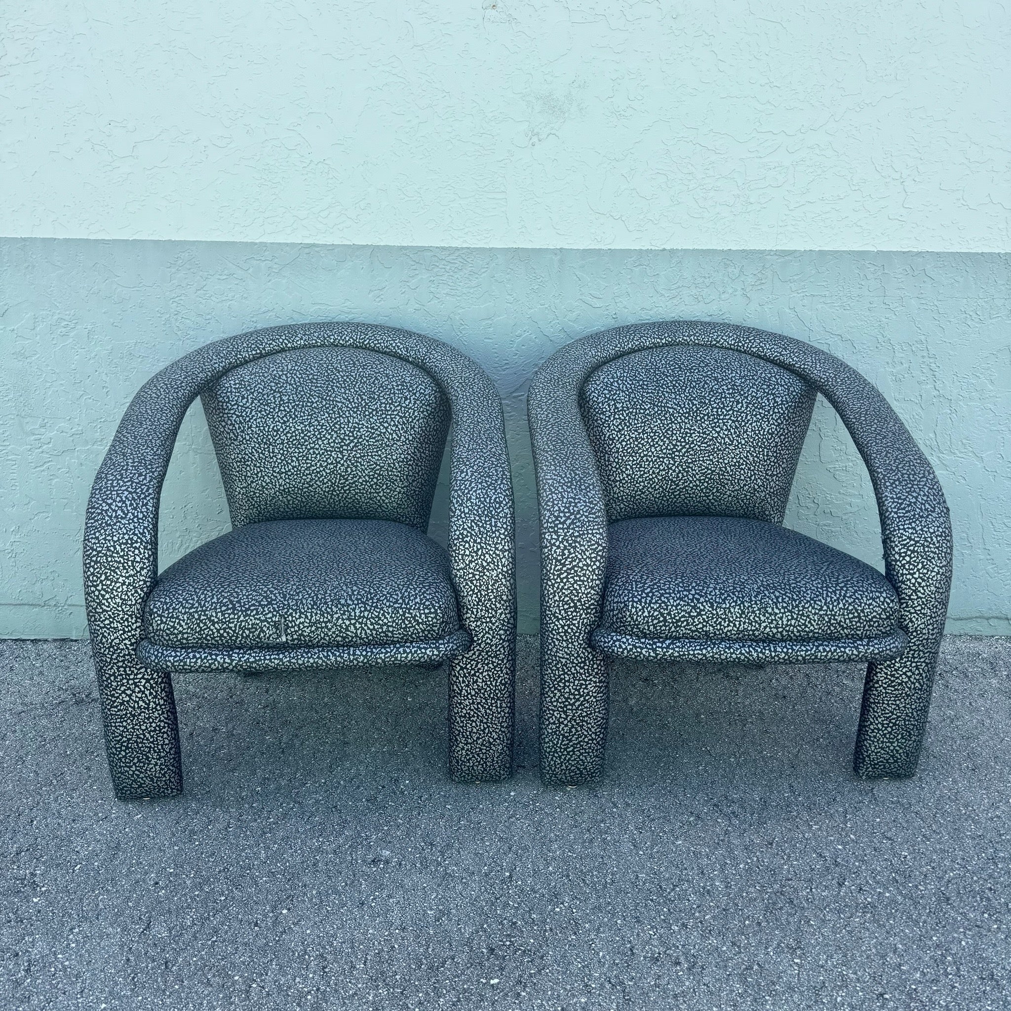 Postmodern Silver and Black Leopard Print Lounge Chairs - A Pair Dolphin & Flamingo