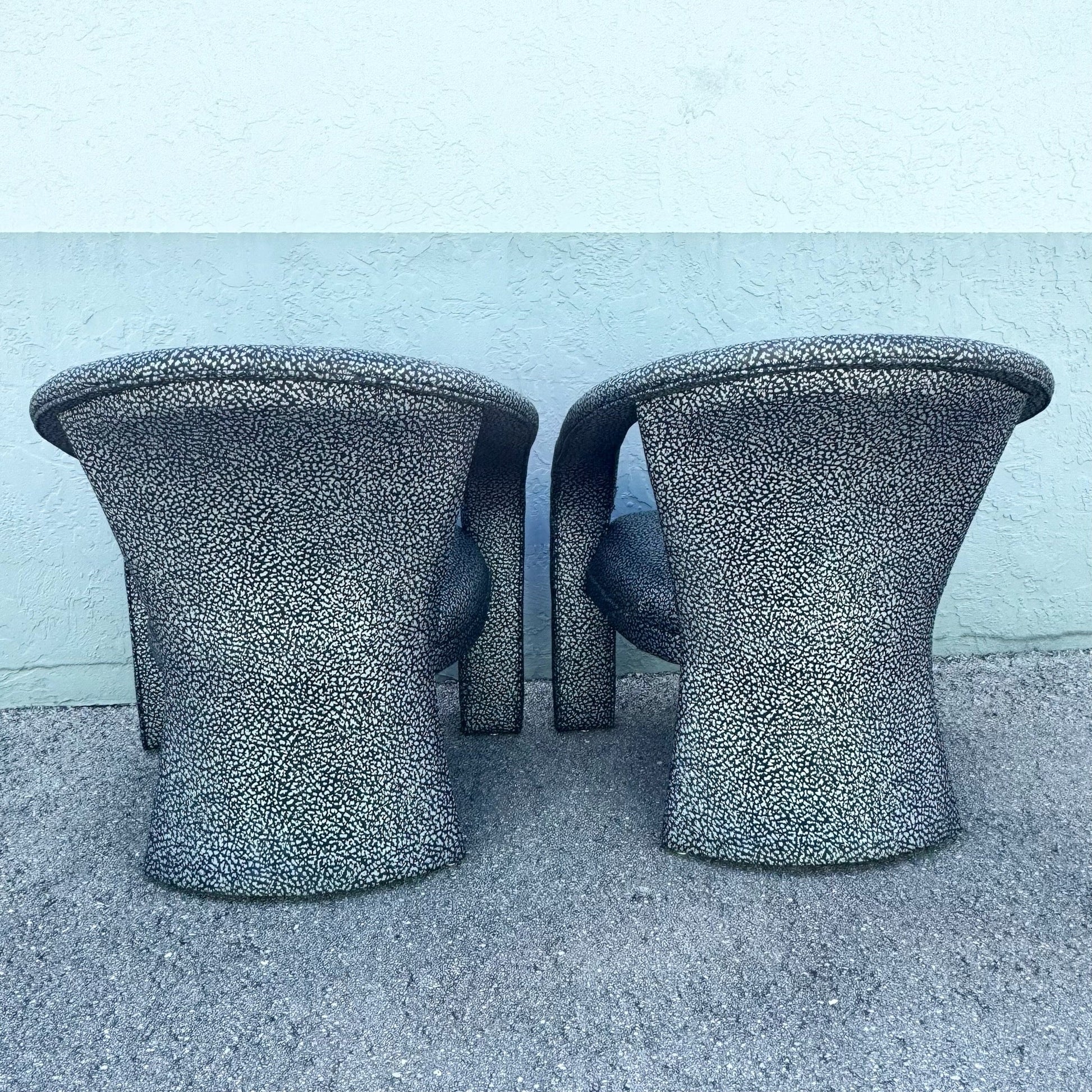 Postmodern Silver and Black Leopard Print Lounge Chairs - A Pair Dolphin & Flamingo