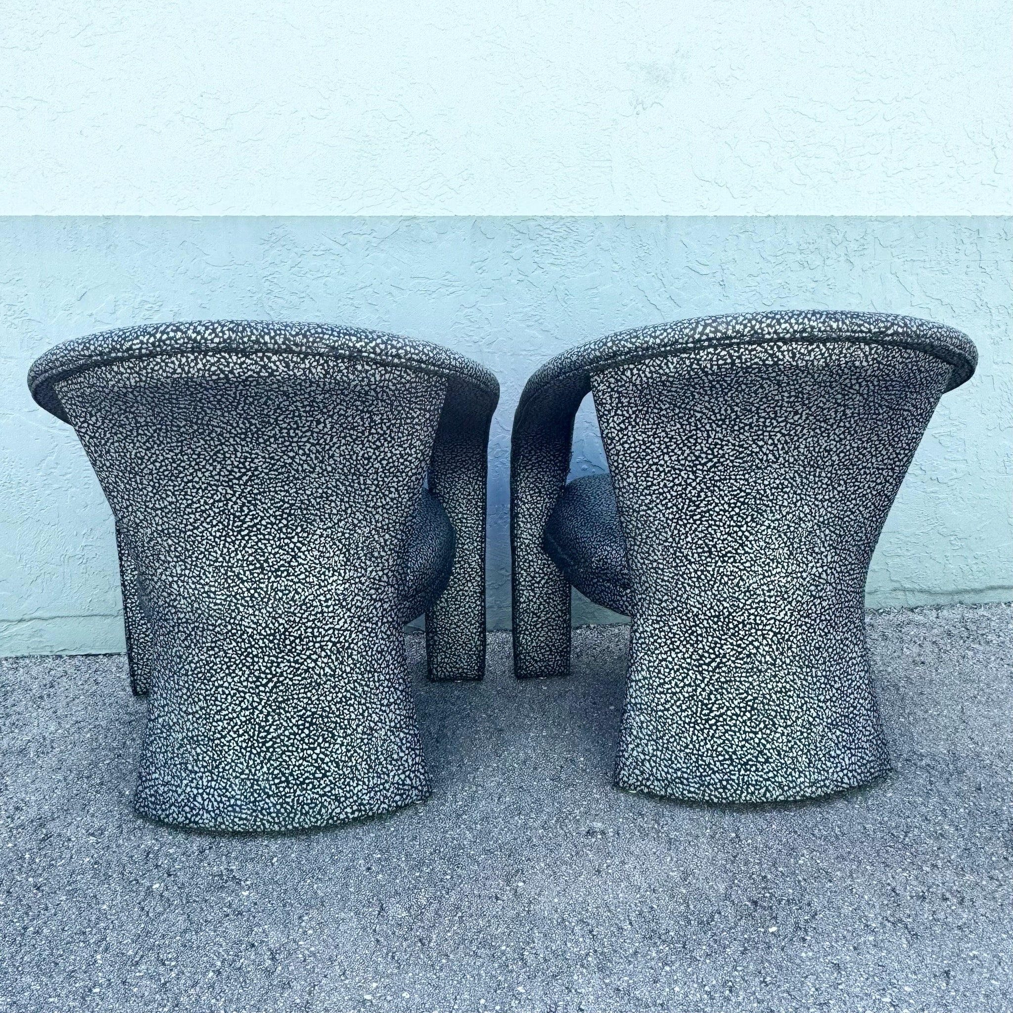 Postmodern Silver and Black Leopard Print Lounge Chairs - A Pair Dolphin & Flamingo