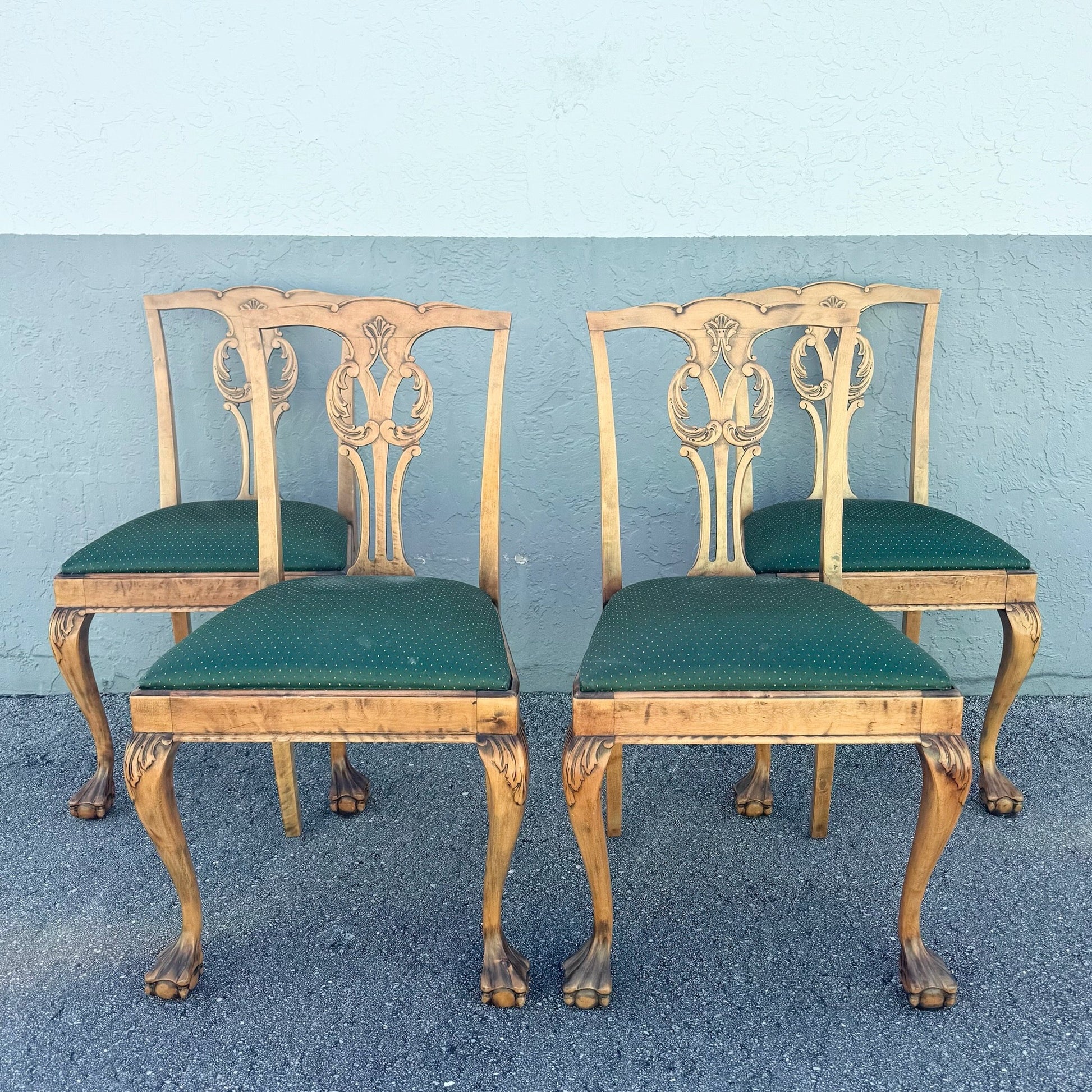 Vintage Chippendale Style Ball in Claw Dining Chairs - Set of 4 Dolphin & Flamingo