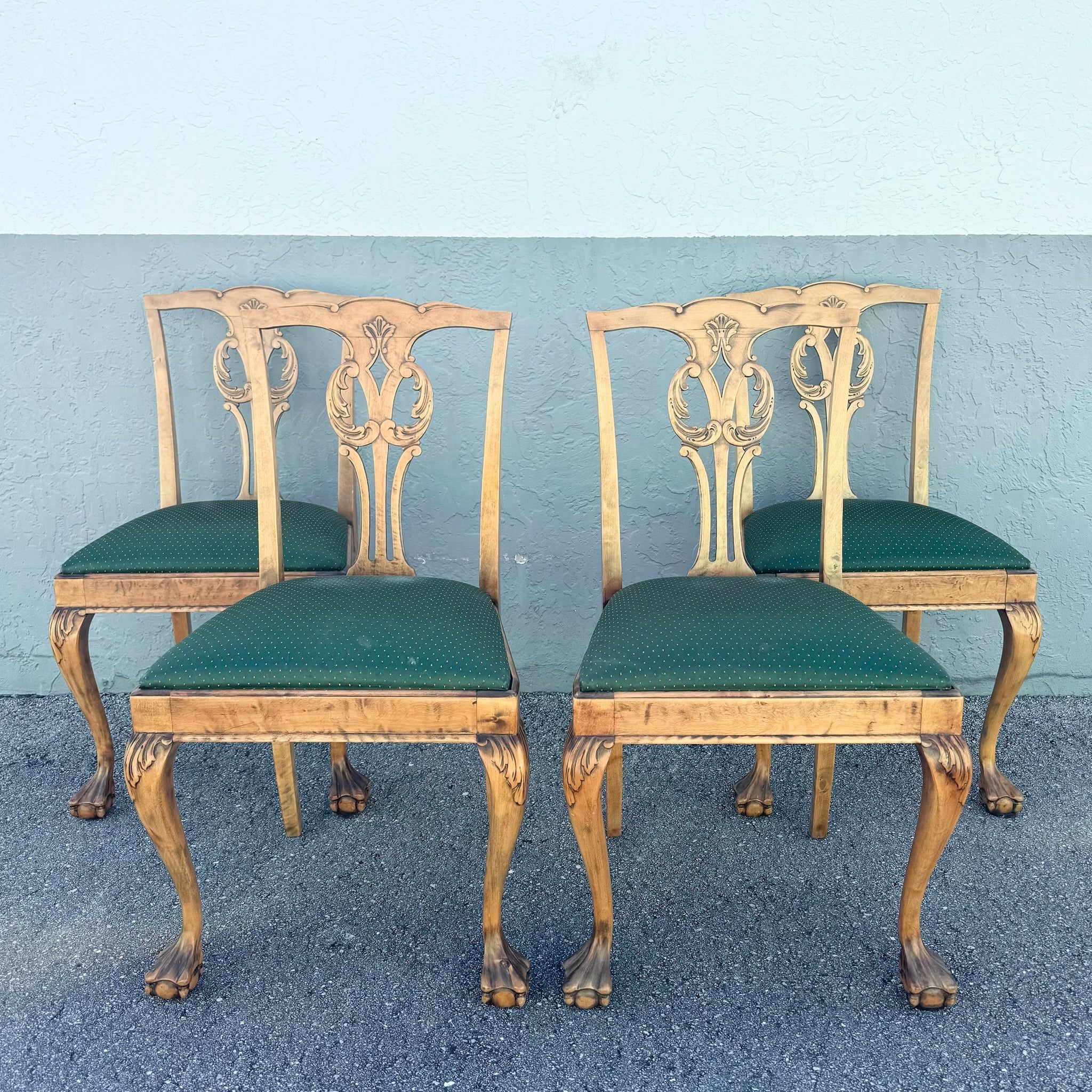 Vintage Chippendale Style Ball in Claw Dining Chairs - Set of 4 Dolphin & Flamingo