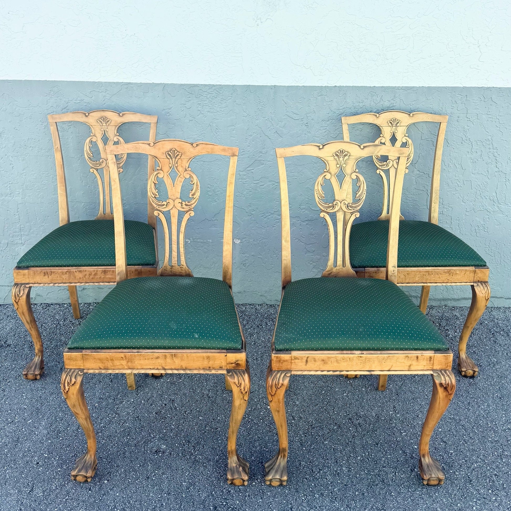 Vintage Chippendale Style Ball in Claw Dining Chairs - Set of 4 Dolphin & Flamingo
