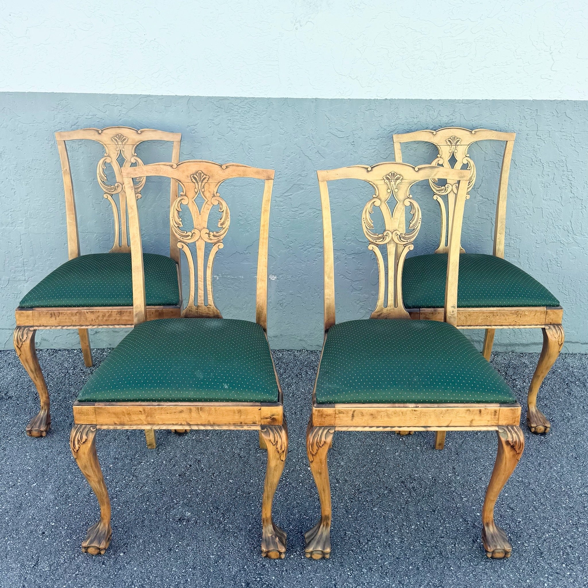 Vintage Chippendale Style Ball in Claw Dining Chairs - Set of 4 Dolphin & Flamingo