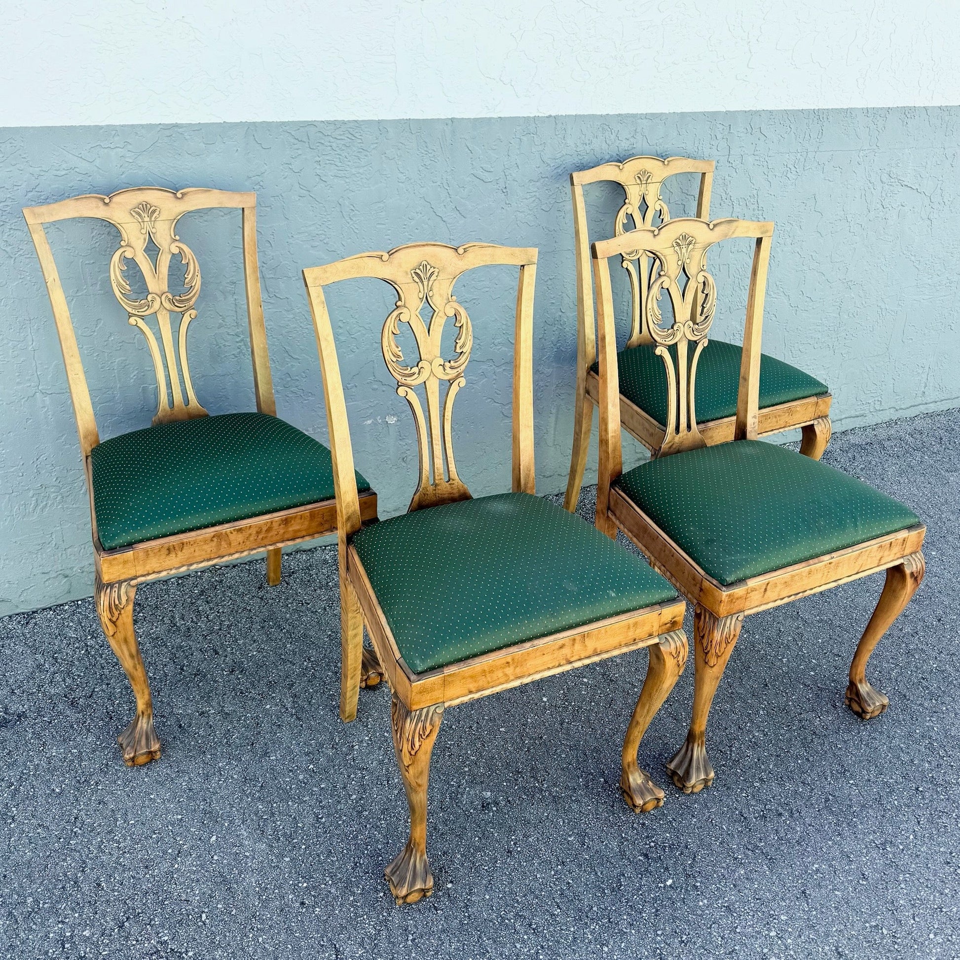 Vintage Chippendale Style Ball in Claw Dining Chairs - Set of 4 Dolphin & Flamingo