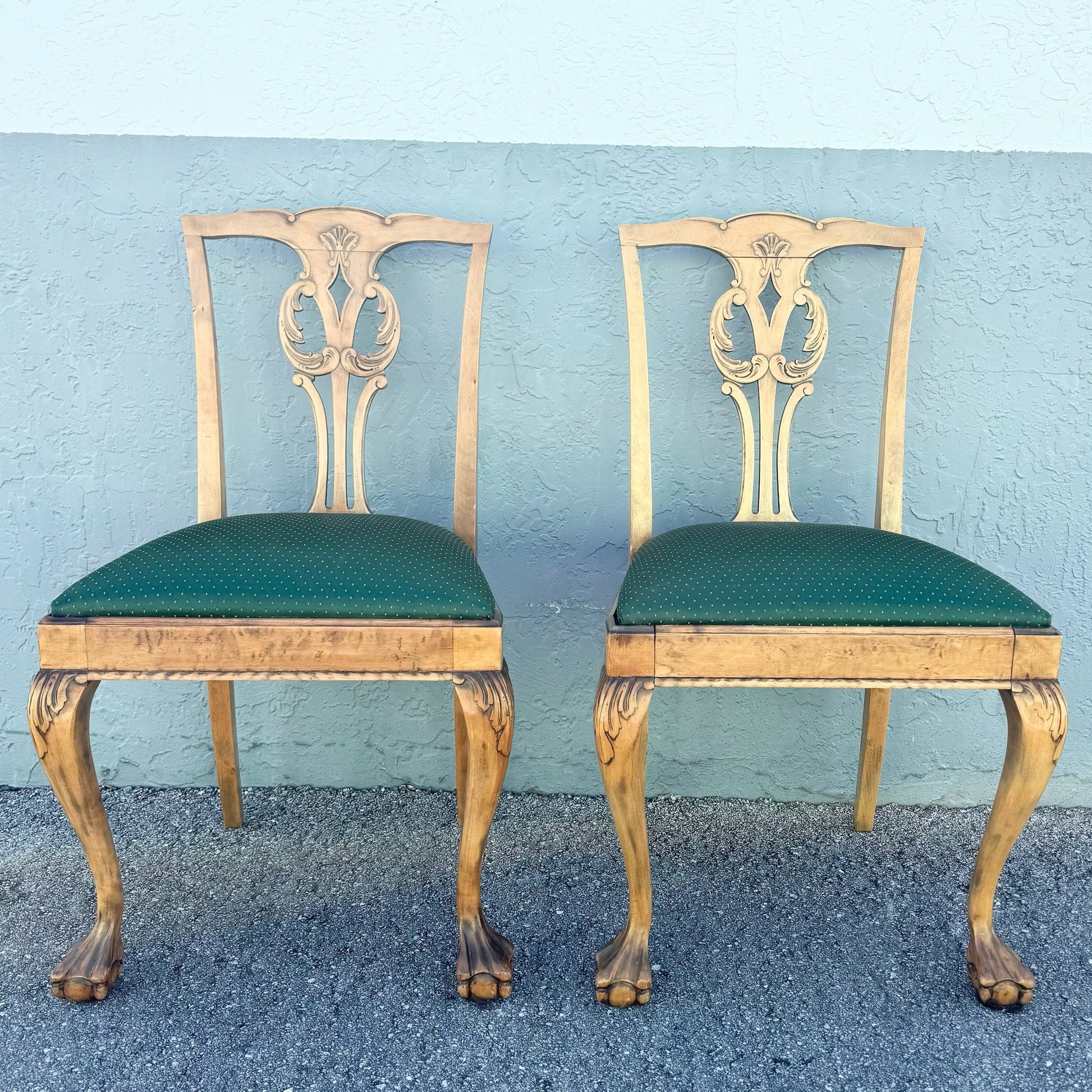 Vintage Chippendale Style Ball in Claw Dining Chairs - Set of 4 Dolphin & Flamingo